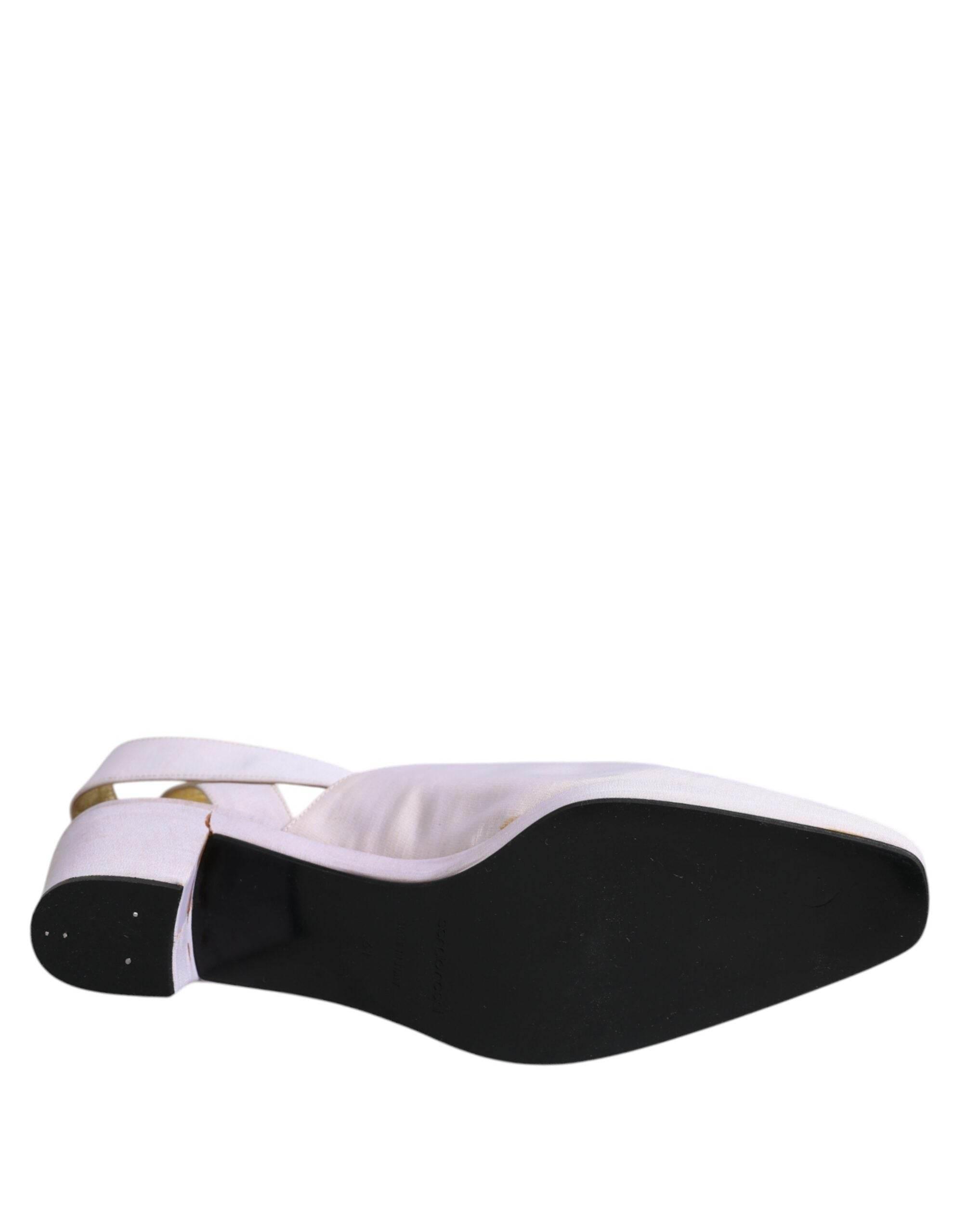 Dolce & Gabbana Off White Block Heel Slingback Sandals Shoes - Hilstor