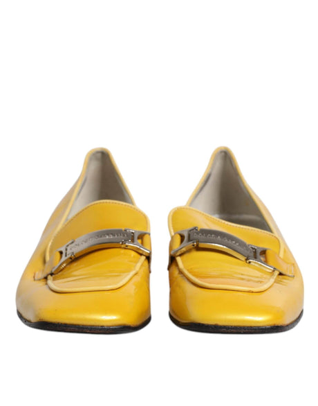 Dolce & Gabbana Yellow Leather Logo Plaque Slip On Mocassin Shoes - Hilstor