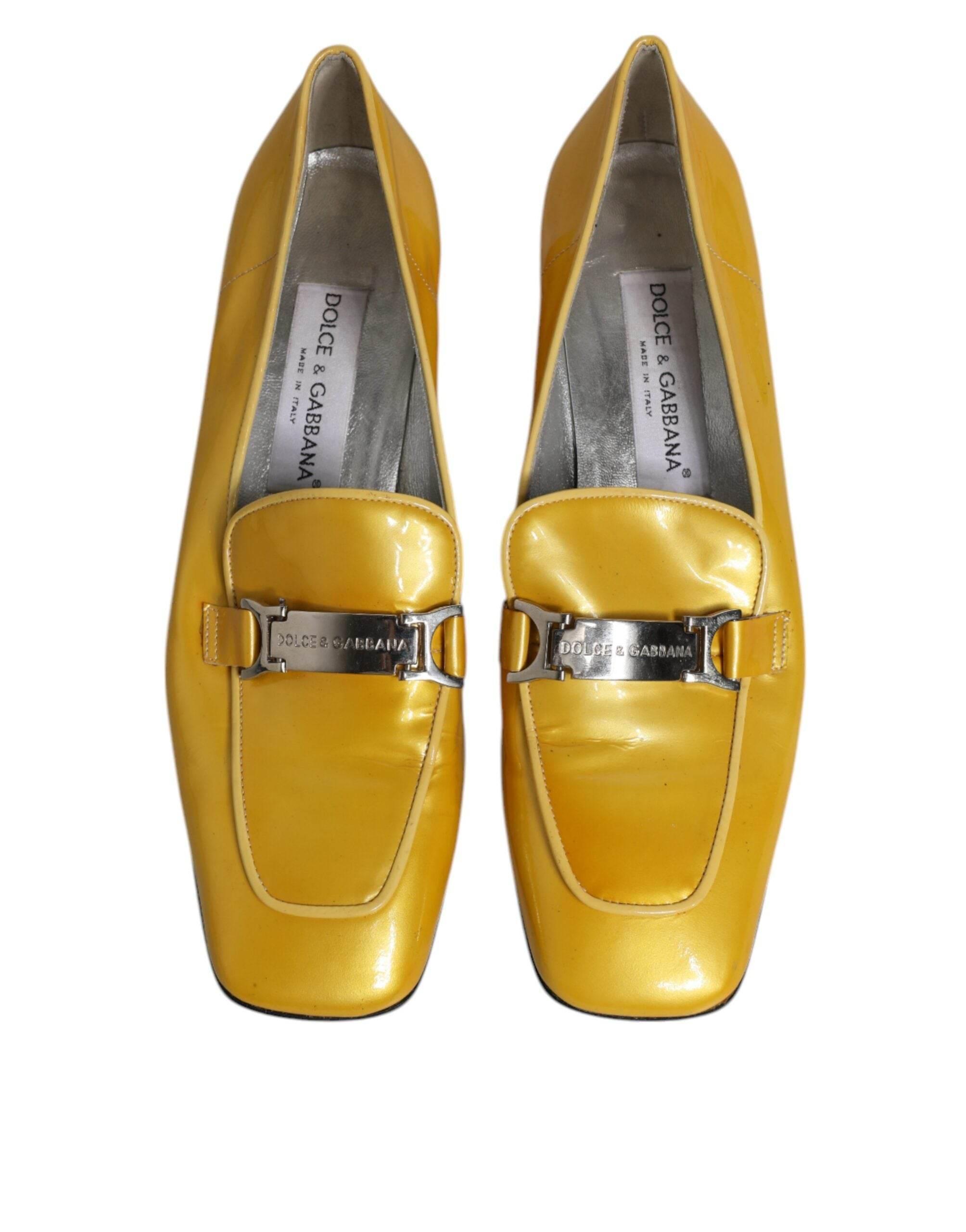 Dolce & Gabbana Yellow Leather Logo Plaque Slip On Mocassin Shoes - Hilstor
