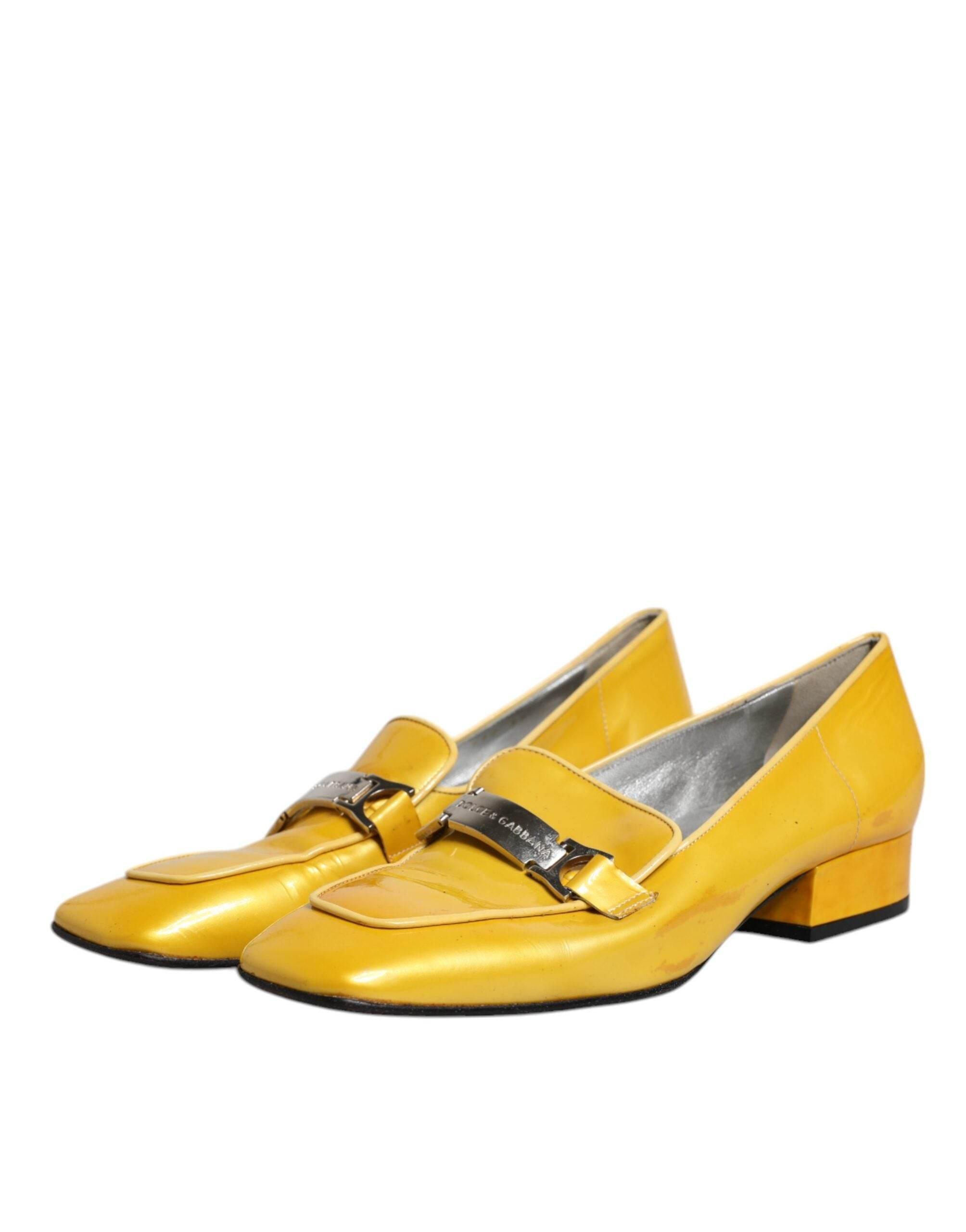 Dolce & Gabbana Yellow Leather Logo Plaque Slip On Mocassin Shoes - Hilstor