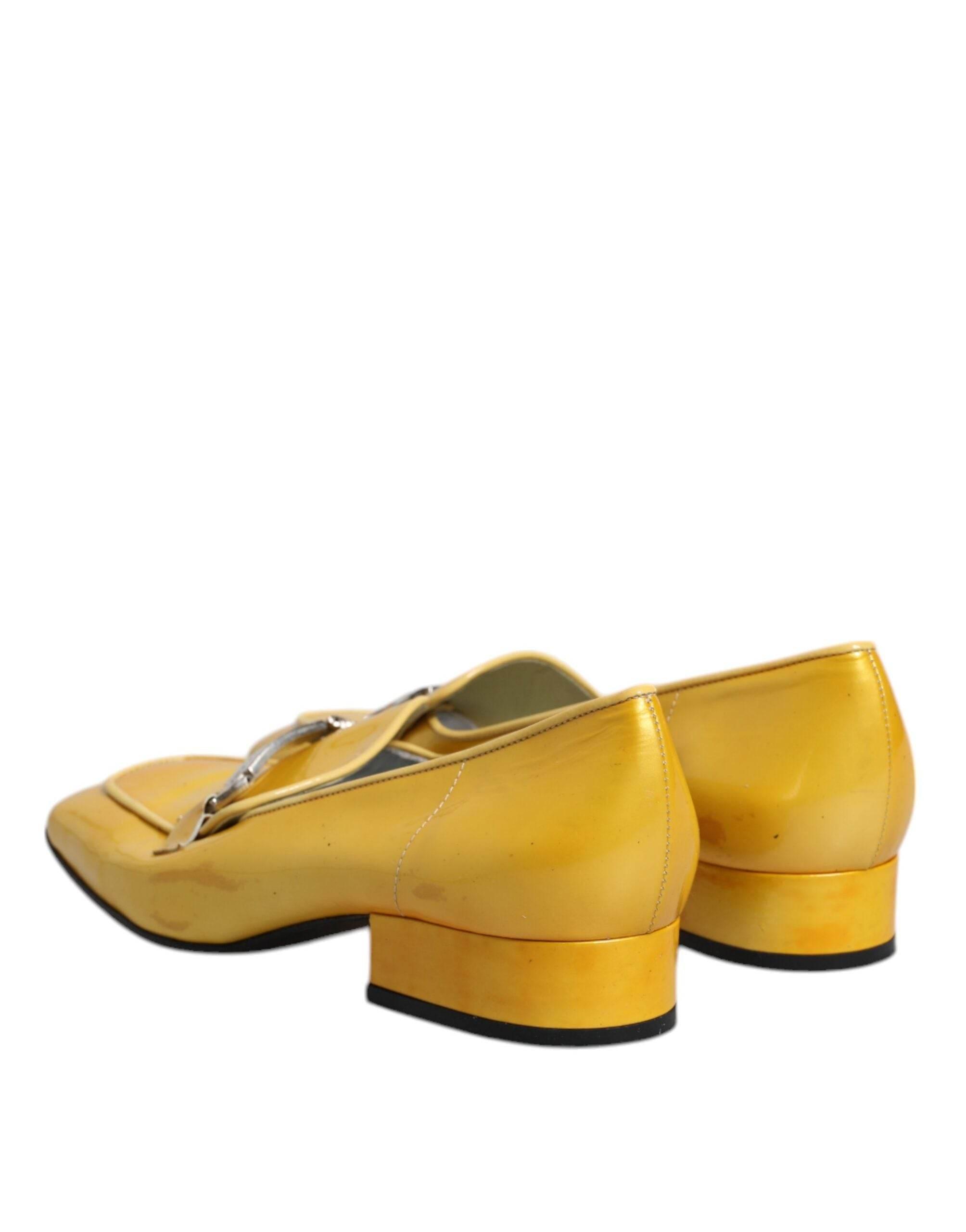 Dolce & Gabbana Yellow Leather Logo Plaque Slip On Mocassin Shoes - Hilstor