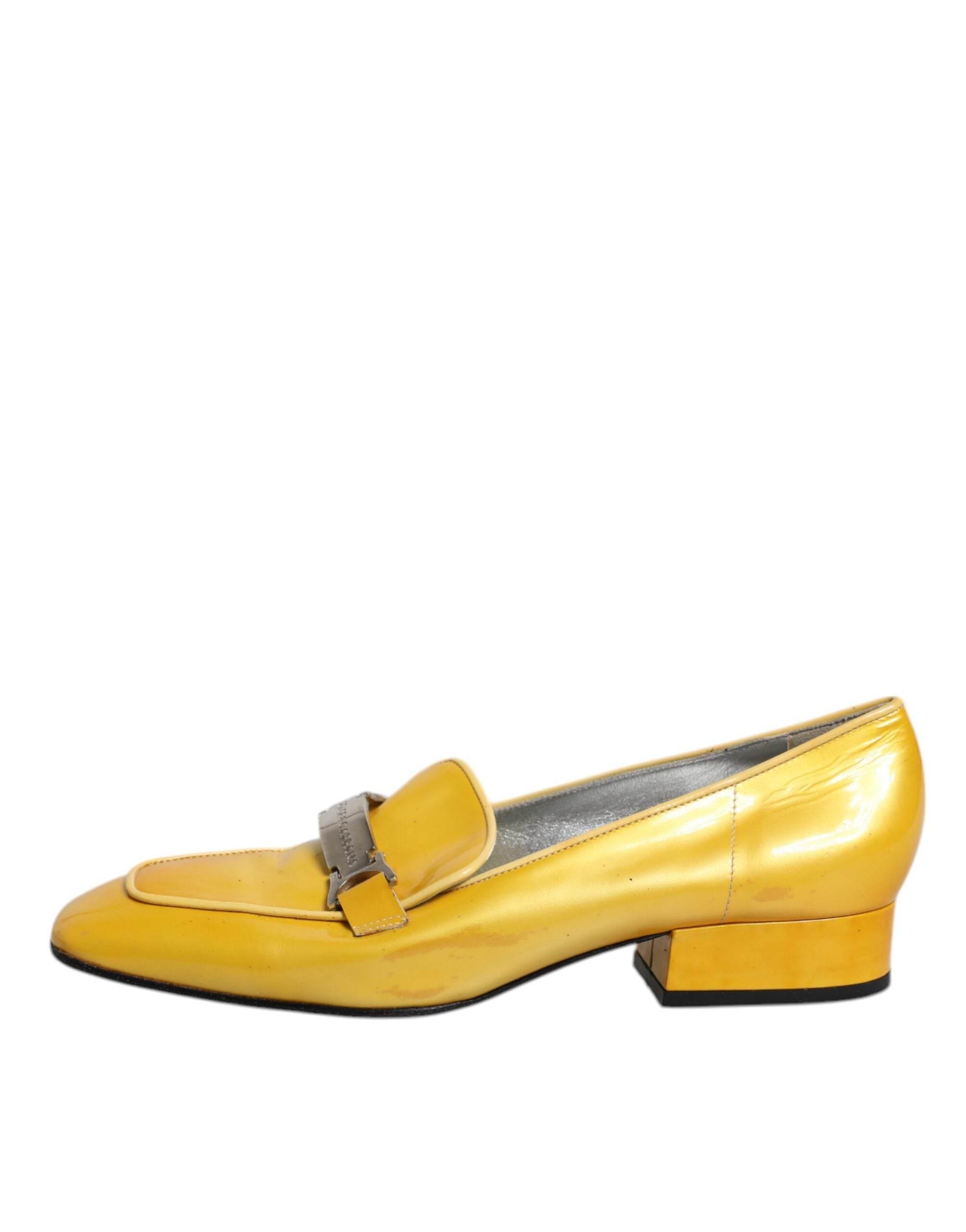 Dolce & Gabbana Yellow Leather Logo Plaque Slip On Mocassin Shoes - Hilstor