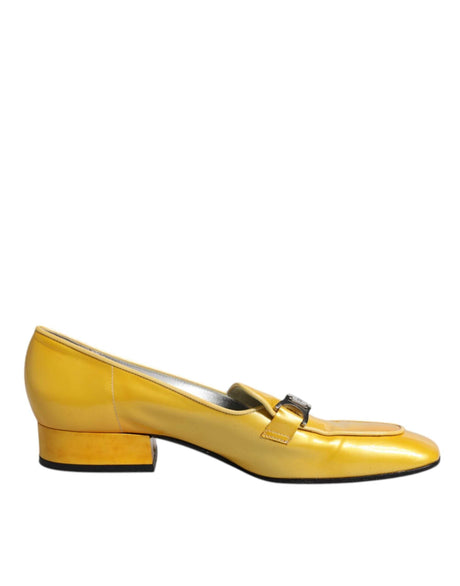 Dolce & Gabbana Yellow Leather Logo Plaque Slip On Mocassin Shoes - Hilstor