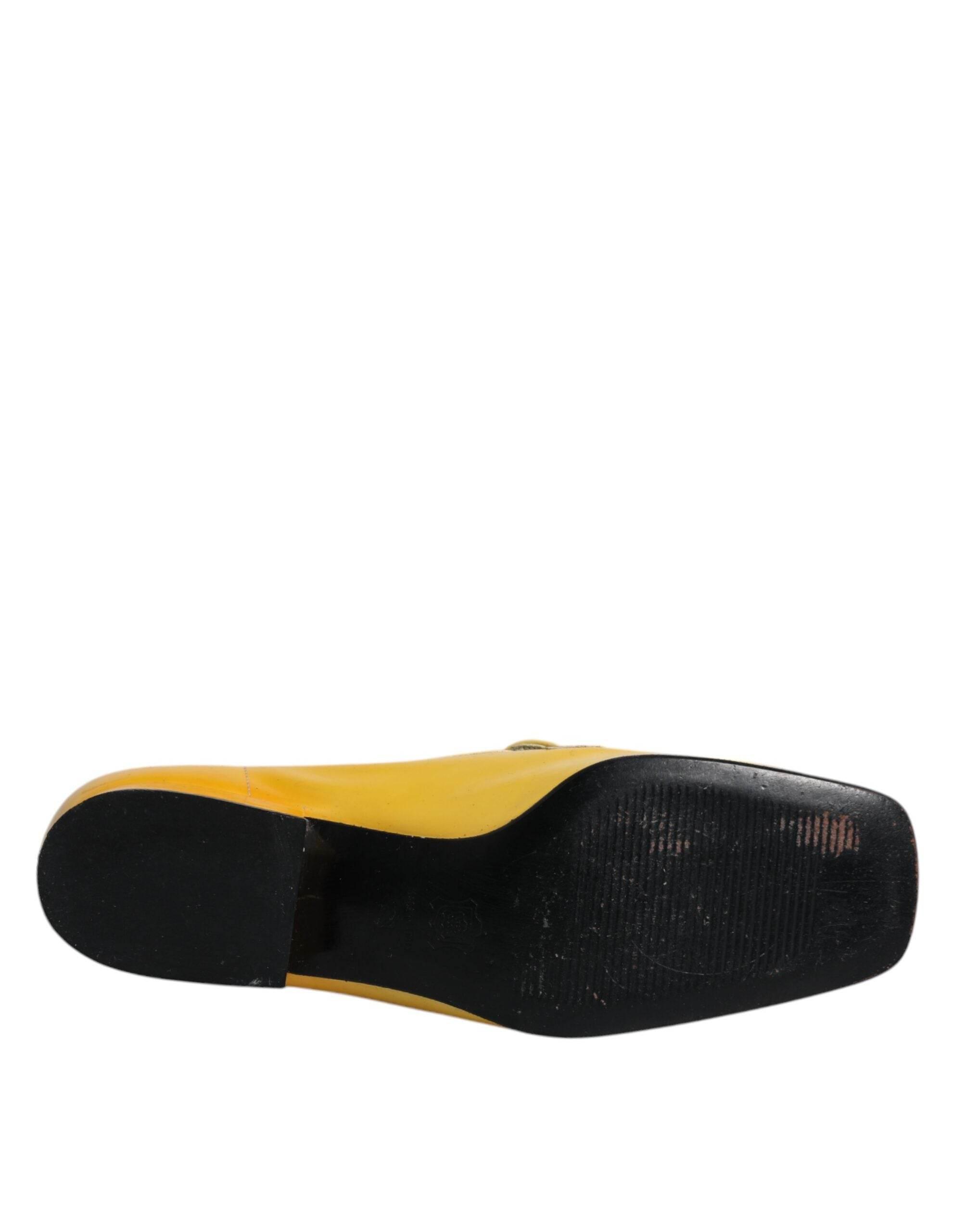 Dolce & Gabbana Yellow Leather Logo Plaque Slip On Mocassin Shoes - Hilstor