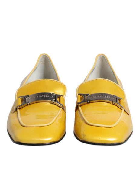 Dolce & Gabbana Yellow Leather Logo Plaque Slip On Mocassin Shoes - Hilstor