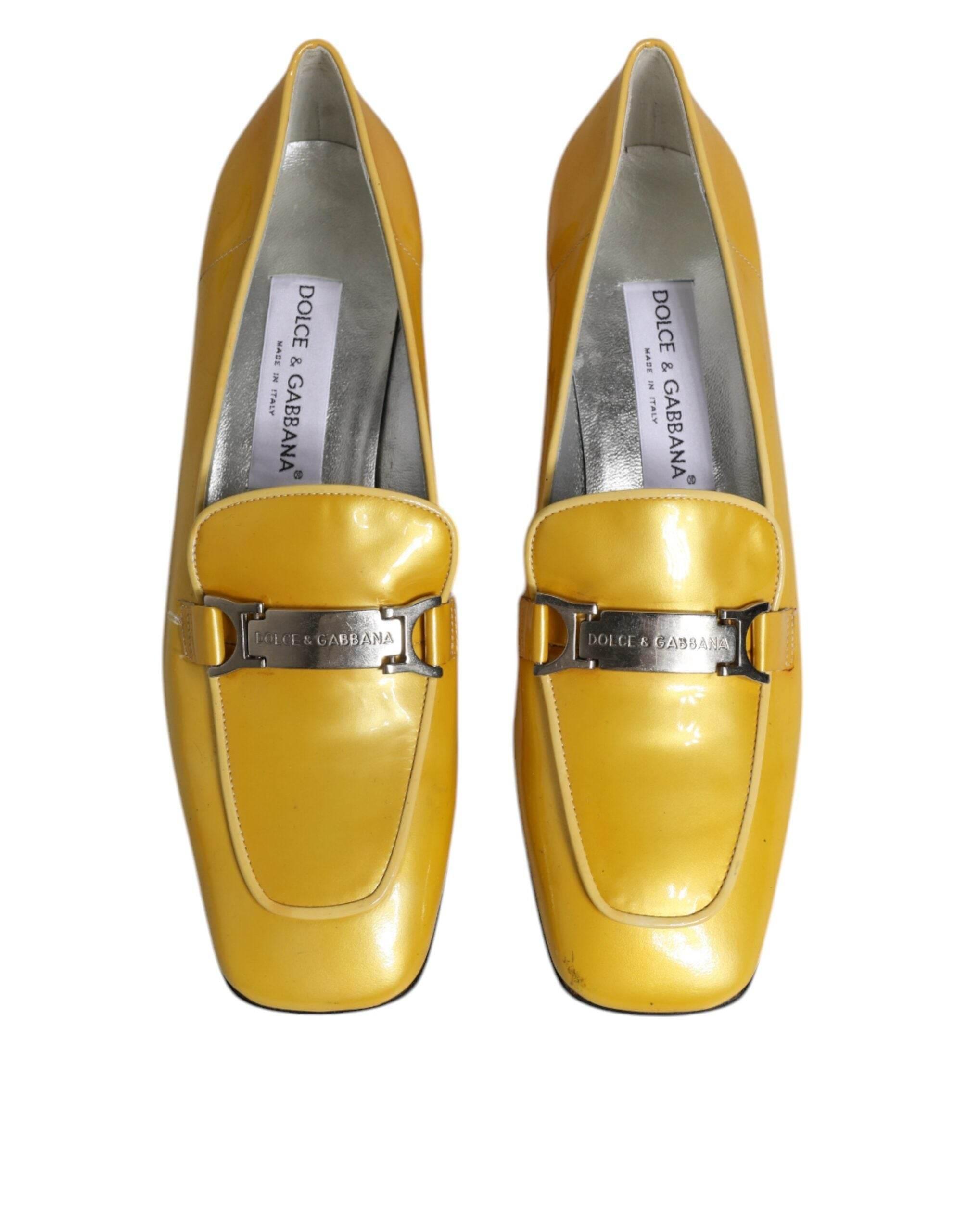 Dolce & Gabbana Yellow Leather Logo Plaque Slip On Mocassin Shoes - Hilstor