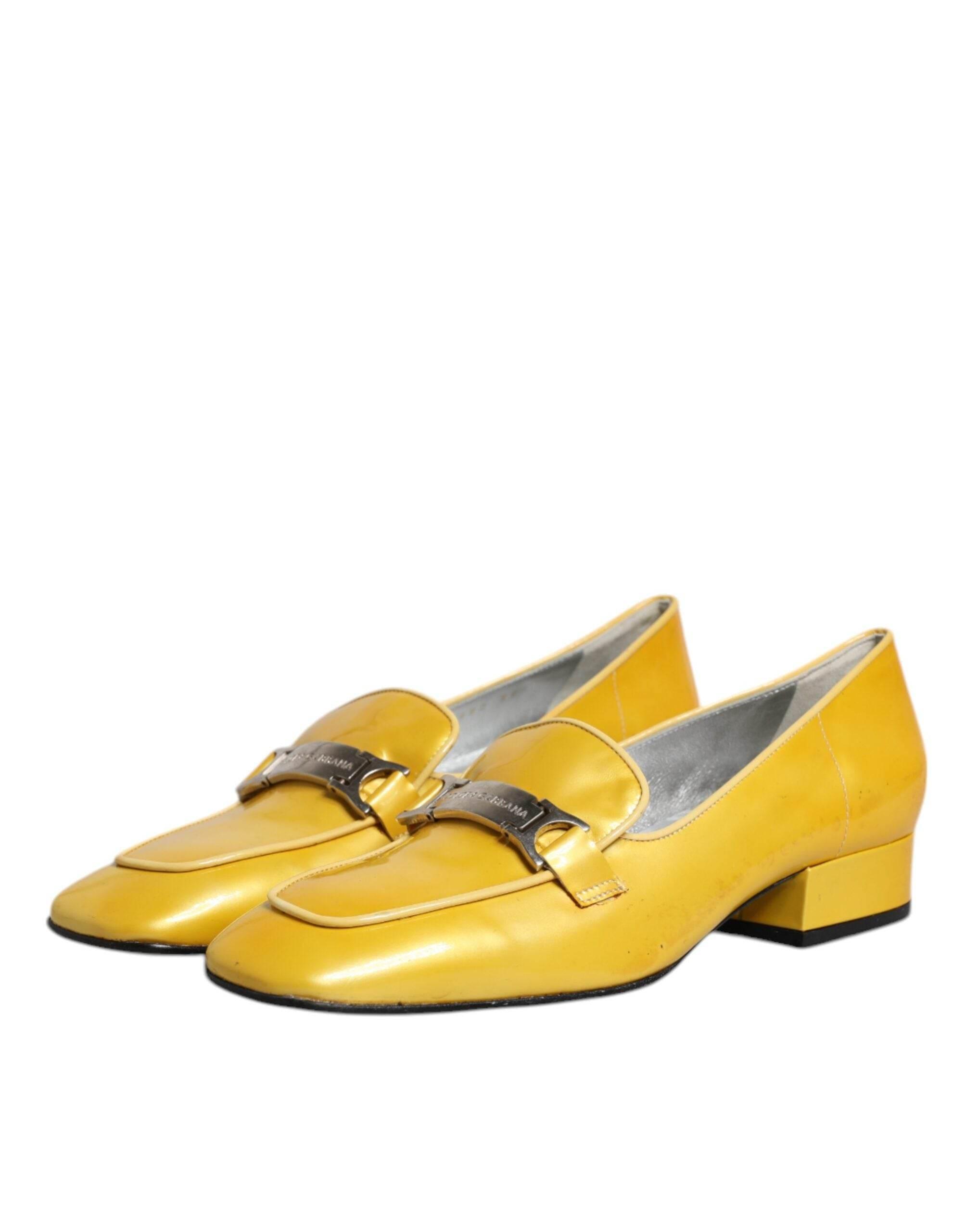 Dolce & Gabbana Yellow Leather Logo Plaque Slip On Mocassin Shoes - Hilstor