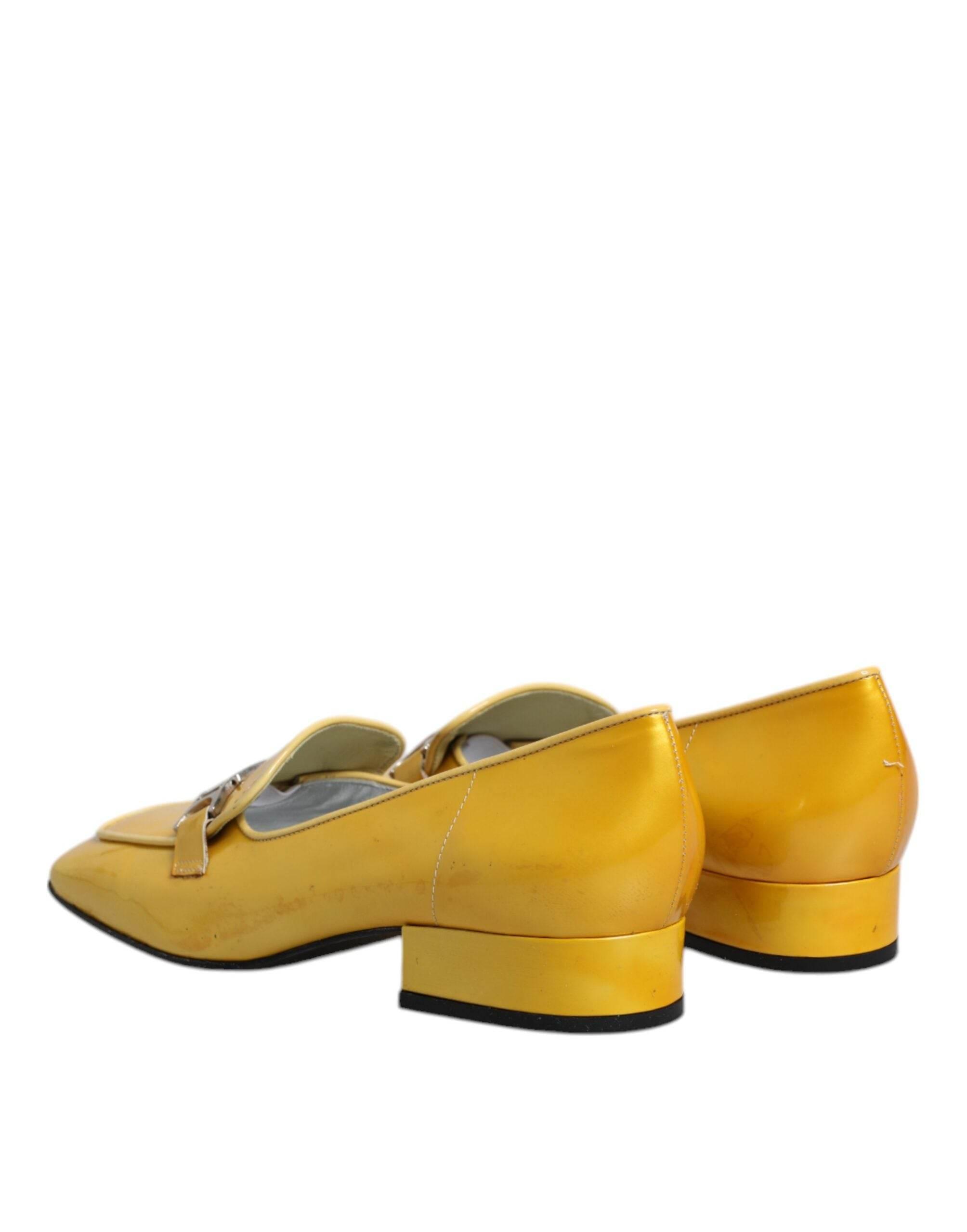 Dolce & Gabbana Yellow Leather Logo Plaque Slip On Mocassin Shoes - Hilstor