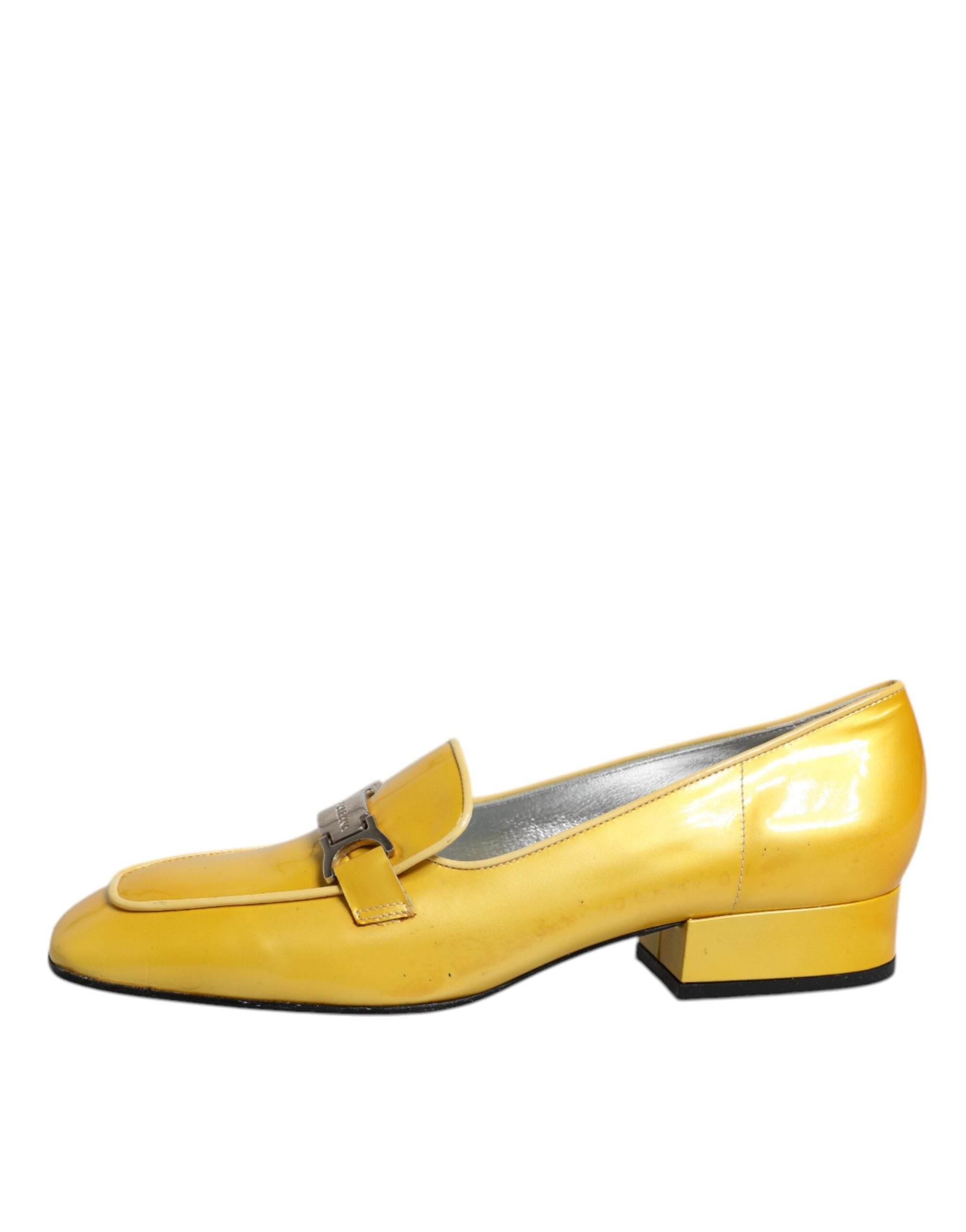 Dolce & Gabbana Yellow Leather Logo Plaque Slip On Mocassin Shoes - Hilstor