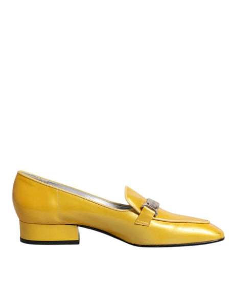 Dolce & Gabbana Yellow Leather Logo Plaque Slip On Mocassin Shoes - Hilstor