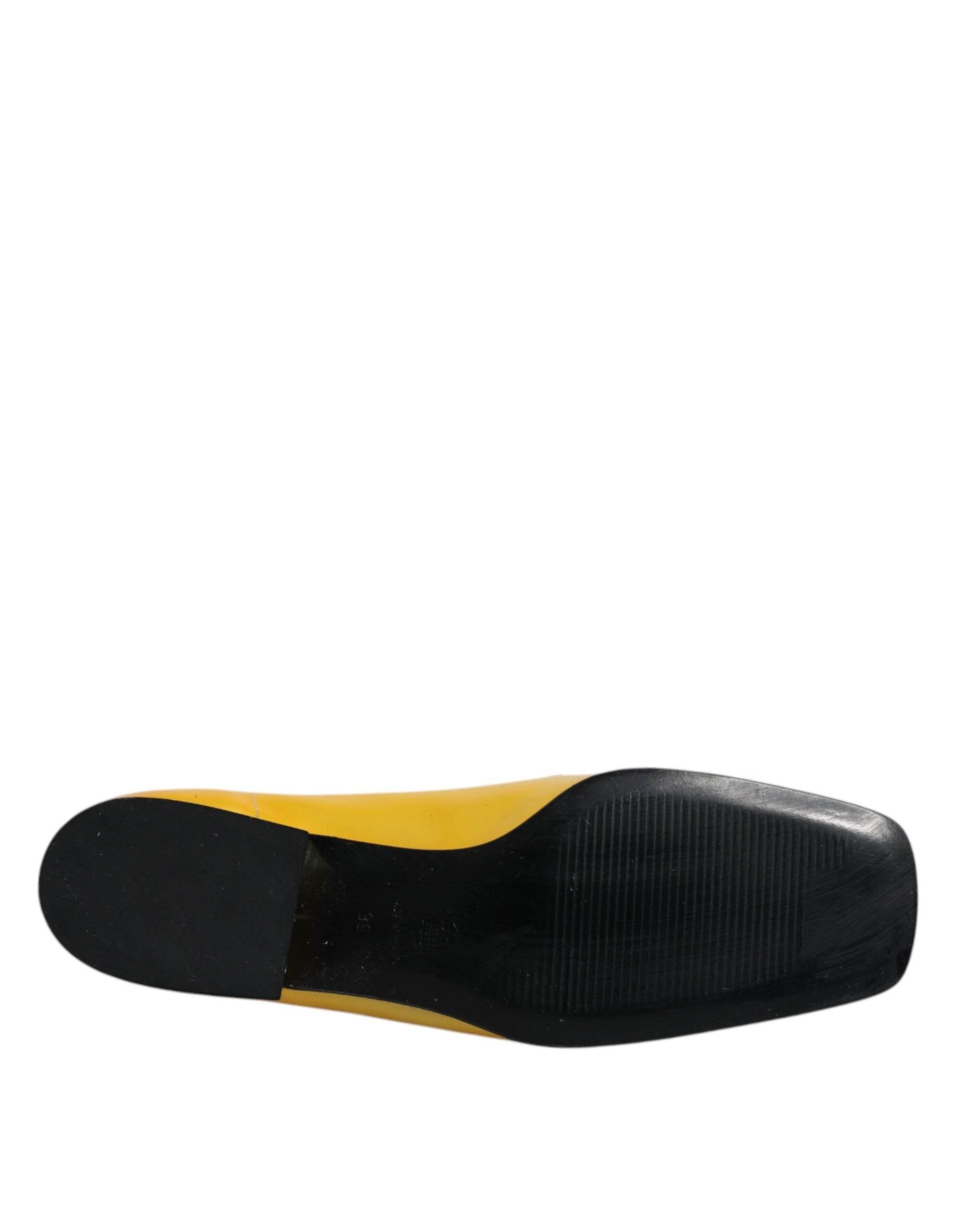 Dolce & Gabbana Yellow Leather Logo Plaque Slip On Mocassin Shoes - Hilstor