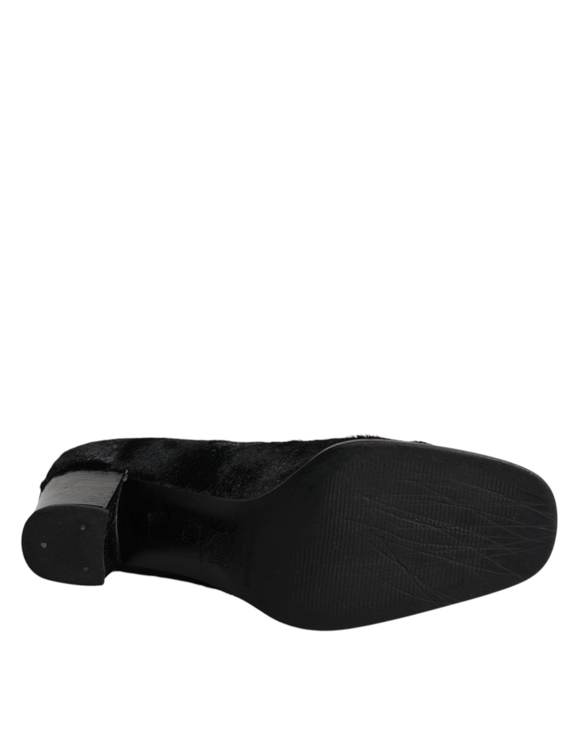 Dolce & Gabbana Black Leather Block Heels Pumps Shoes - Hilstor