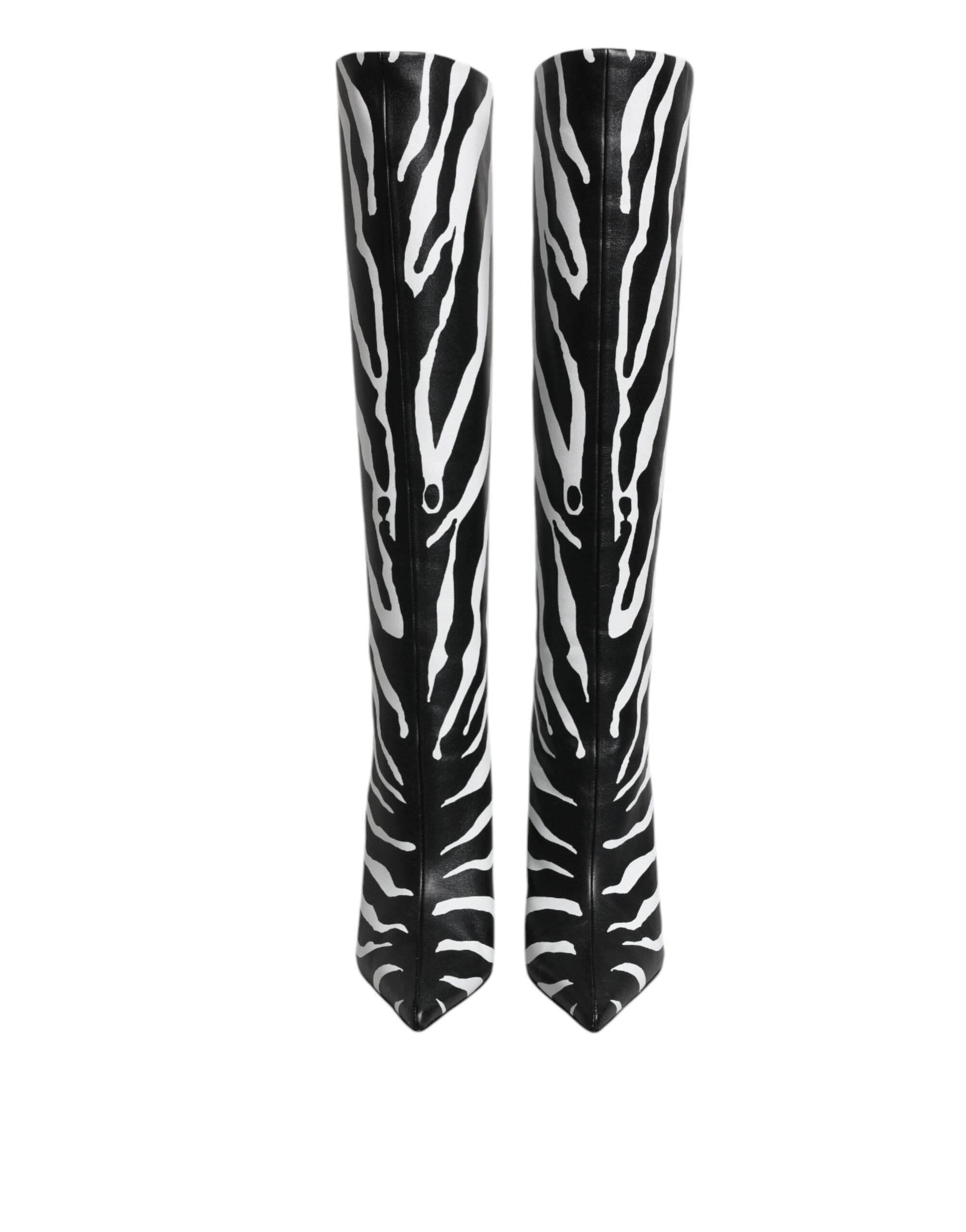 Dolce & Gabbana Black White Zebra Heels High Boots Shoes - Hilstor