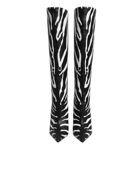 Dolce & Gabbana Black White Zebra Heels High Boots Shoes - Hilstor