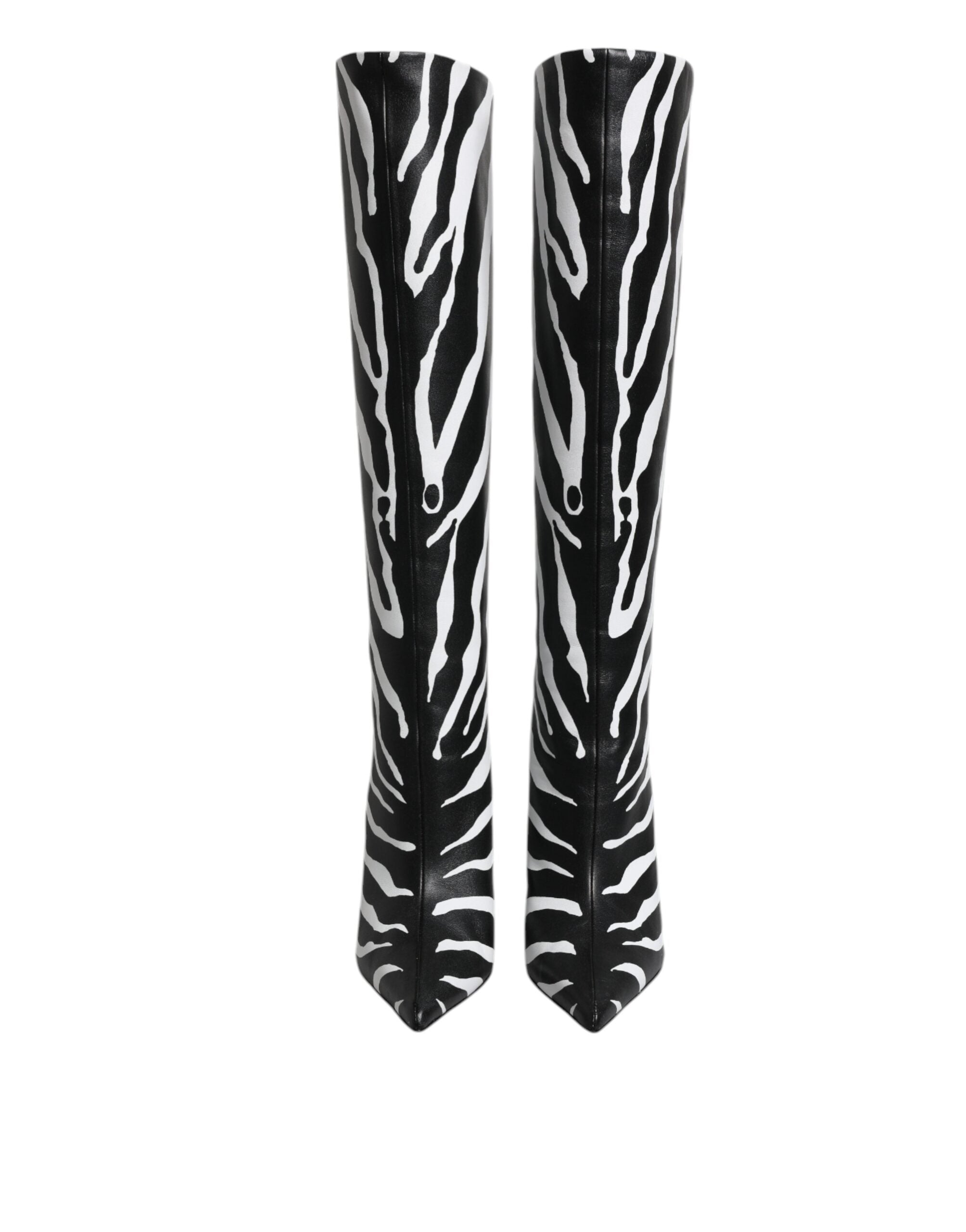 Dolce &amp; Gabbana Sort Hvid Zebra Heels Høje Støvler Sko