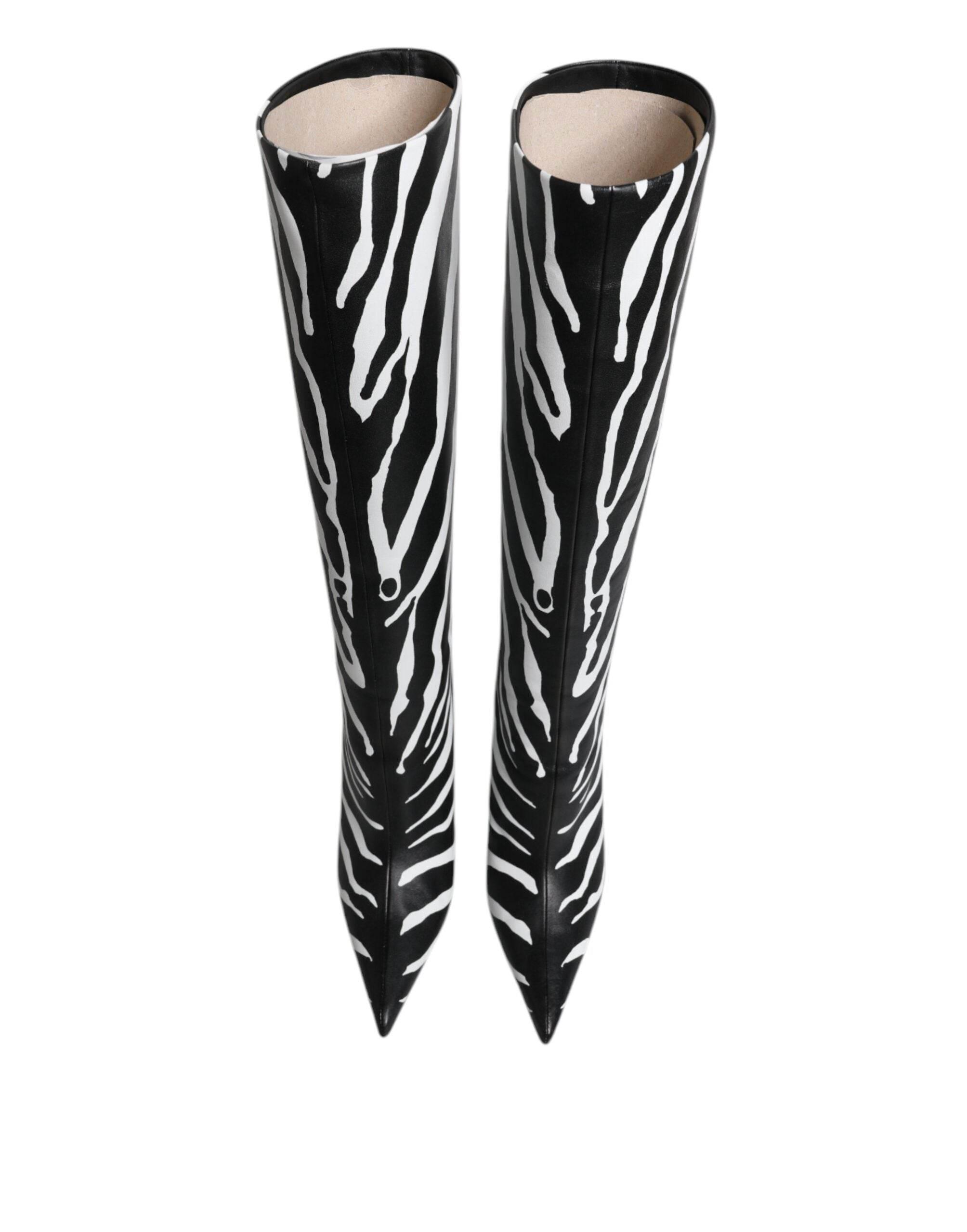 Dolce & Gabbana Black White Zebra Heels High Boots Shoes - Hilstor