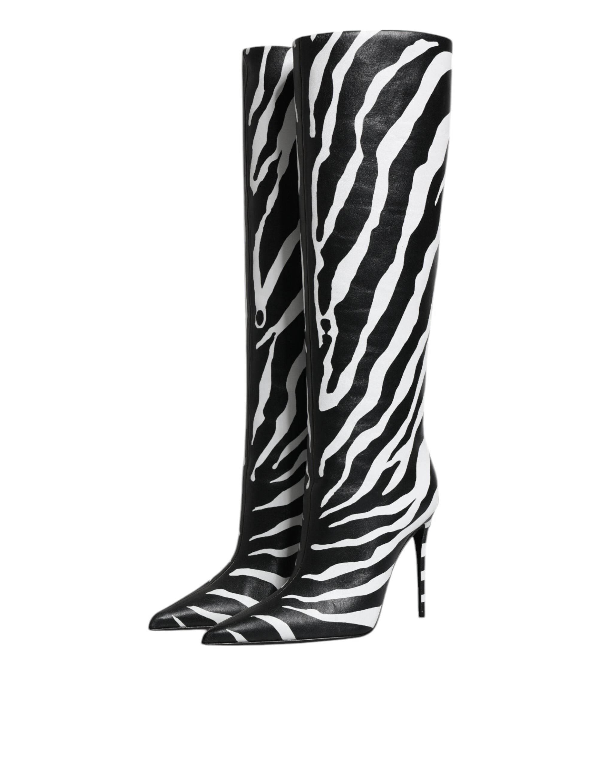 Dolce & Gabbana Black White Zebra Heels High Boots Shoes - Hilstor