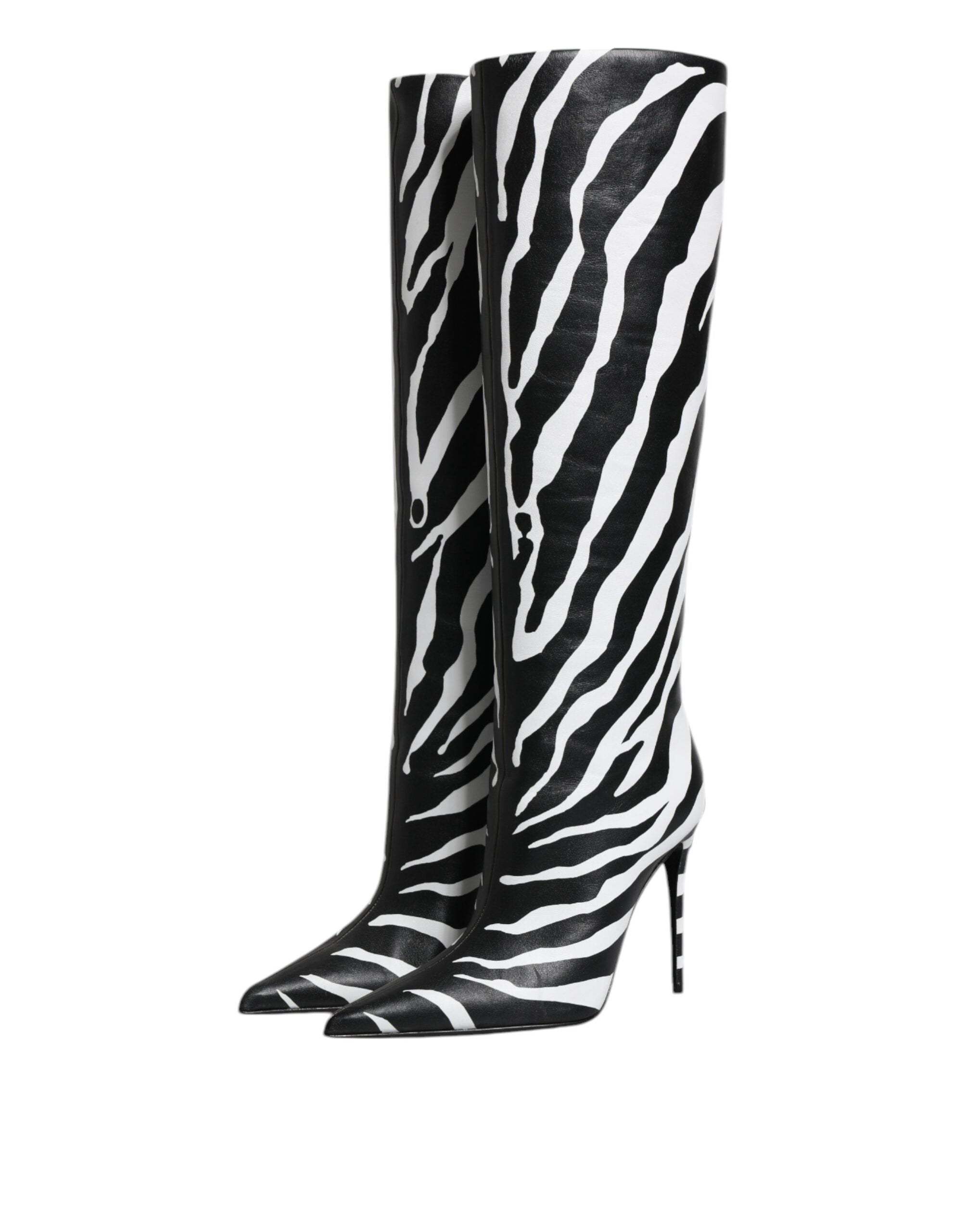 Dolce &amp; Gabbana Sort Hvid Zebra Heels Høje Støvler Sko