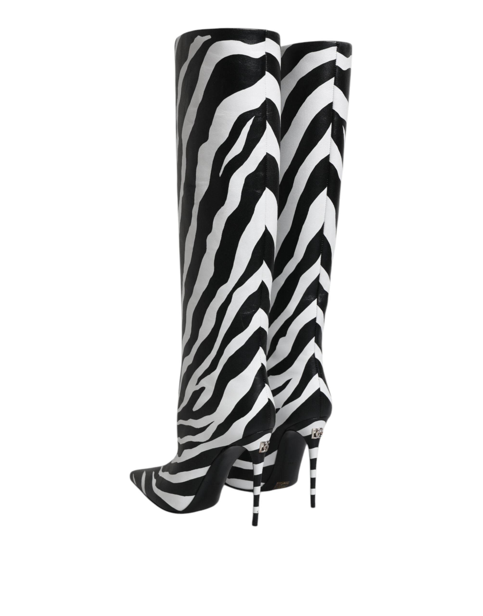 Dolce & Gabbana Black White Zebra Heels High Boots Shoes - Hilstor