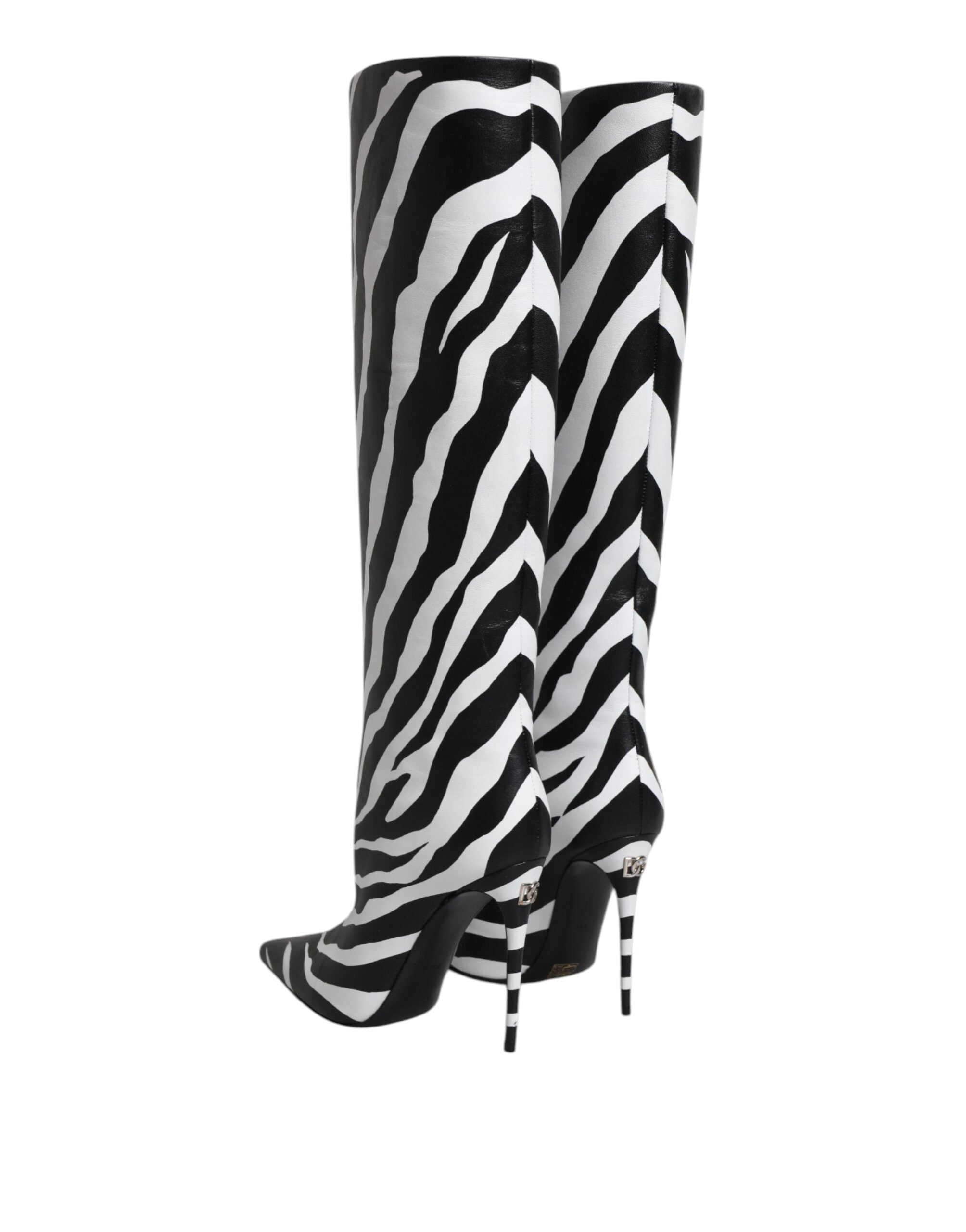Dolce &amp; Gabbana Sort Hvid Zebra Heels Høje Støvler Sko