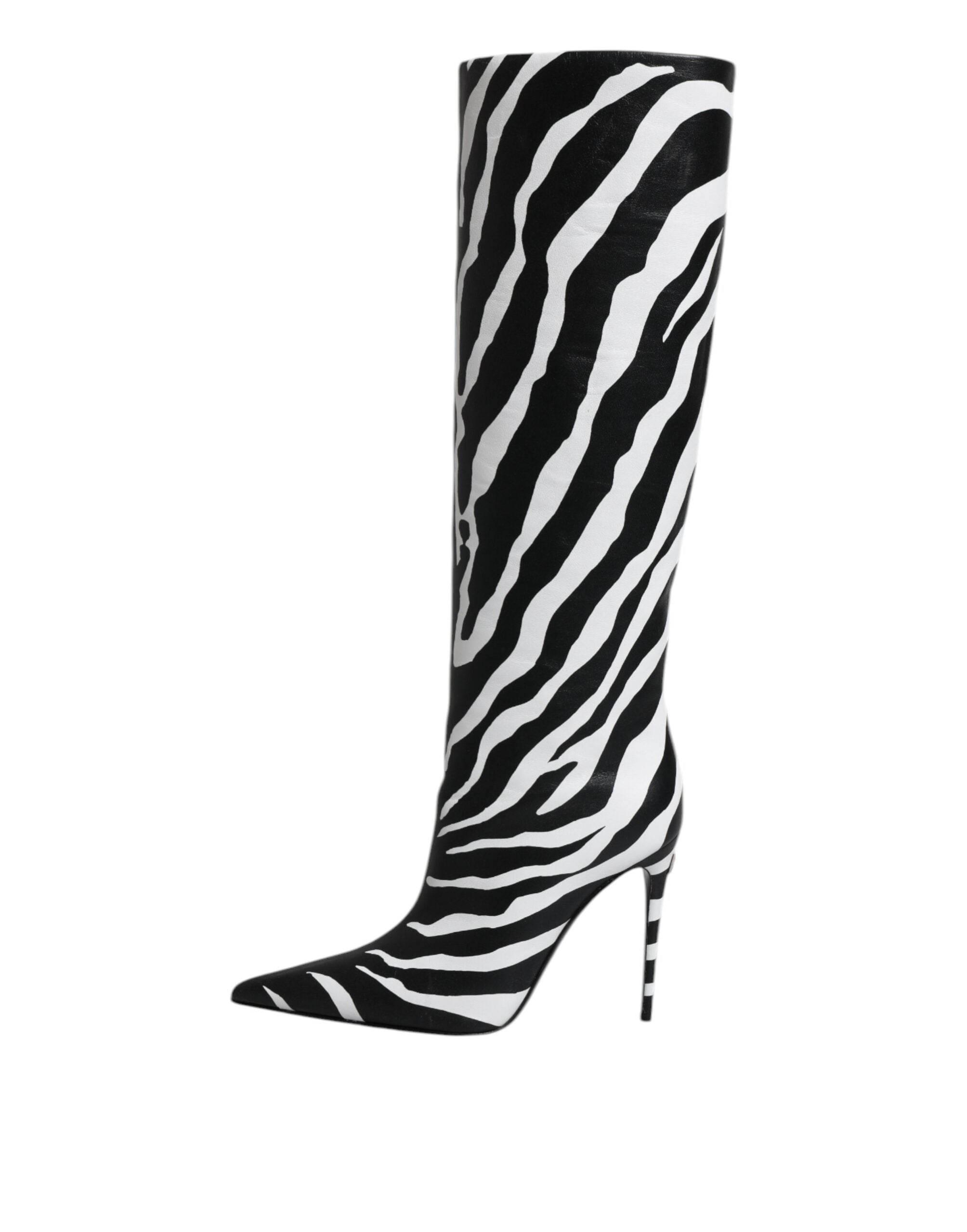 Dolce & Gabbana Black White Zebra Heels High Boots Shoes - Hilstor