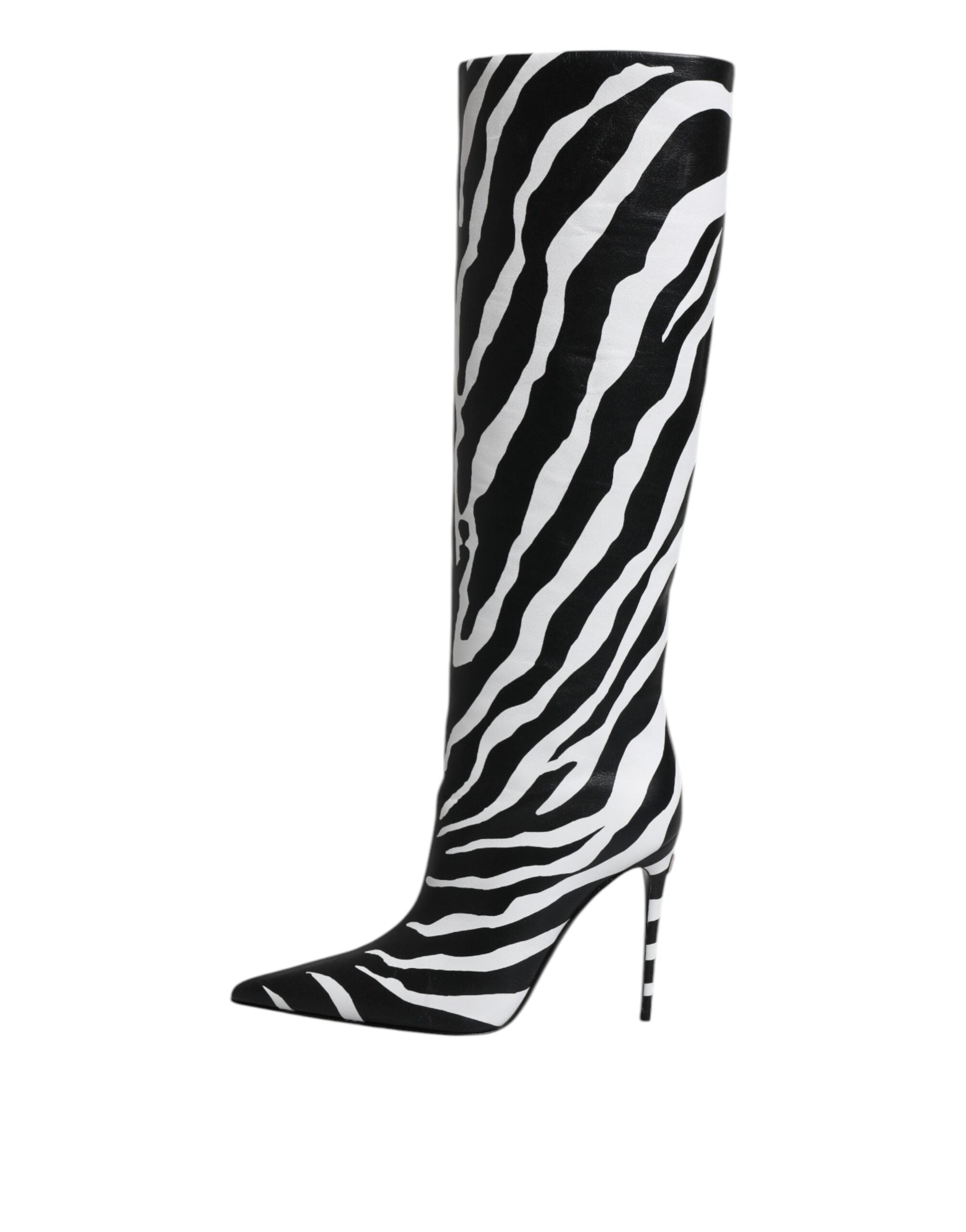 Dolce &amp; Gabbana Sort Hvid Zebra Heels Høje Støvler Sko