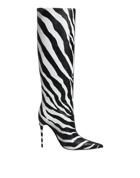 Dolce & Gabbana Black White Zebra Heels High Boots Shoes - Hilstor