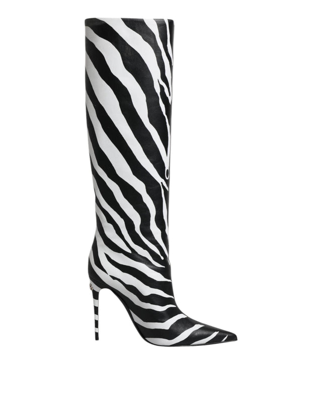 Dolce & Gabbana Black White Zebra Heels High Boots Shoes - Hilstor