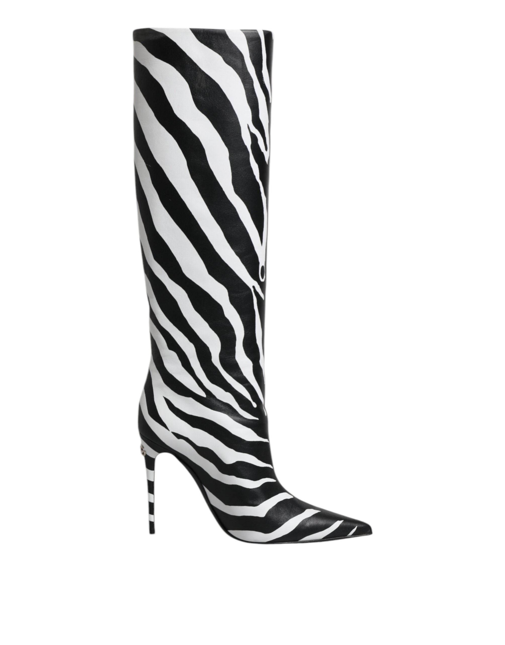 Dolce & Gabbana Black White Zebra Heels High Boots Shoes - Hilstor
