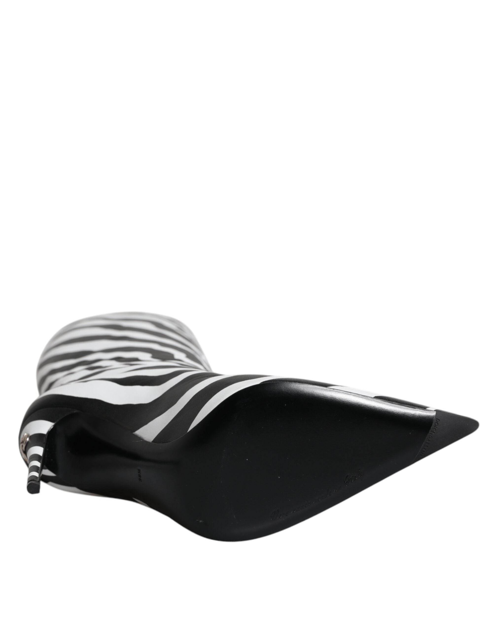 Dolce & Gabbana Black White Zebra Heels High Boots Shoes - Hilstor
