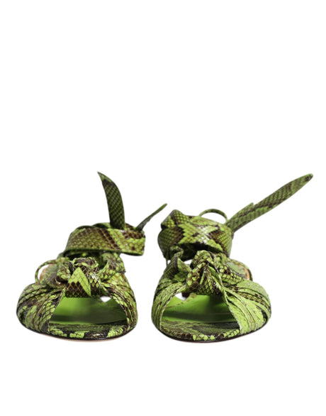 Dolce & Gabbana Green Animal Print Ankle Wrap Sandals Shoes - Hilstor