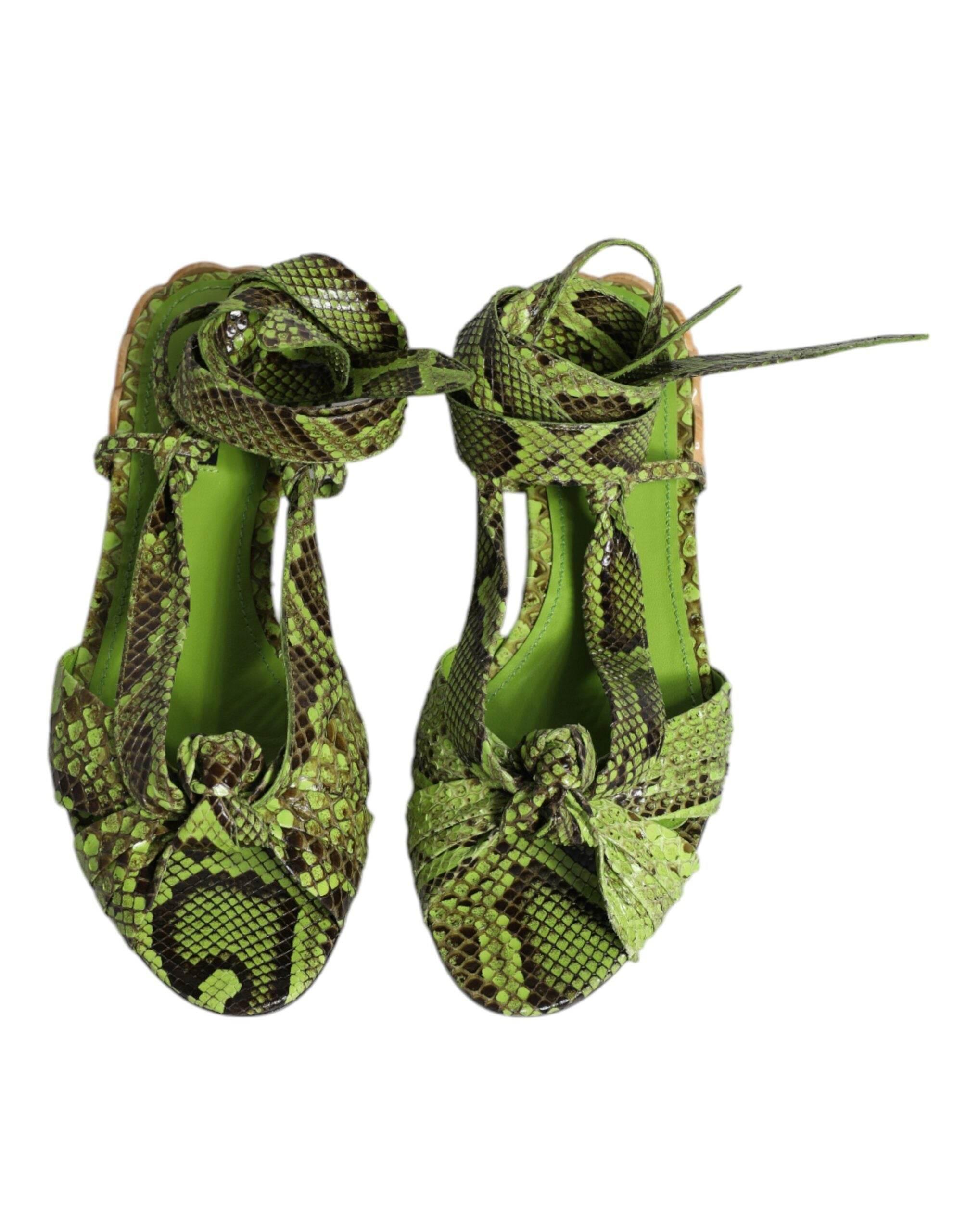 Dolce & Gabbana Green Animal Print Ankle Wrap Sandals Shoes - Hilstor