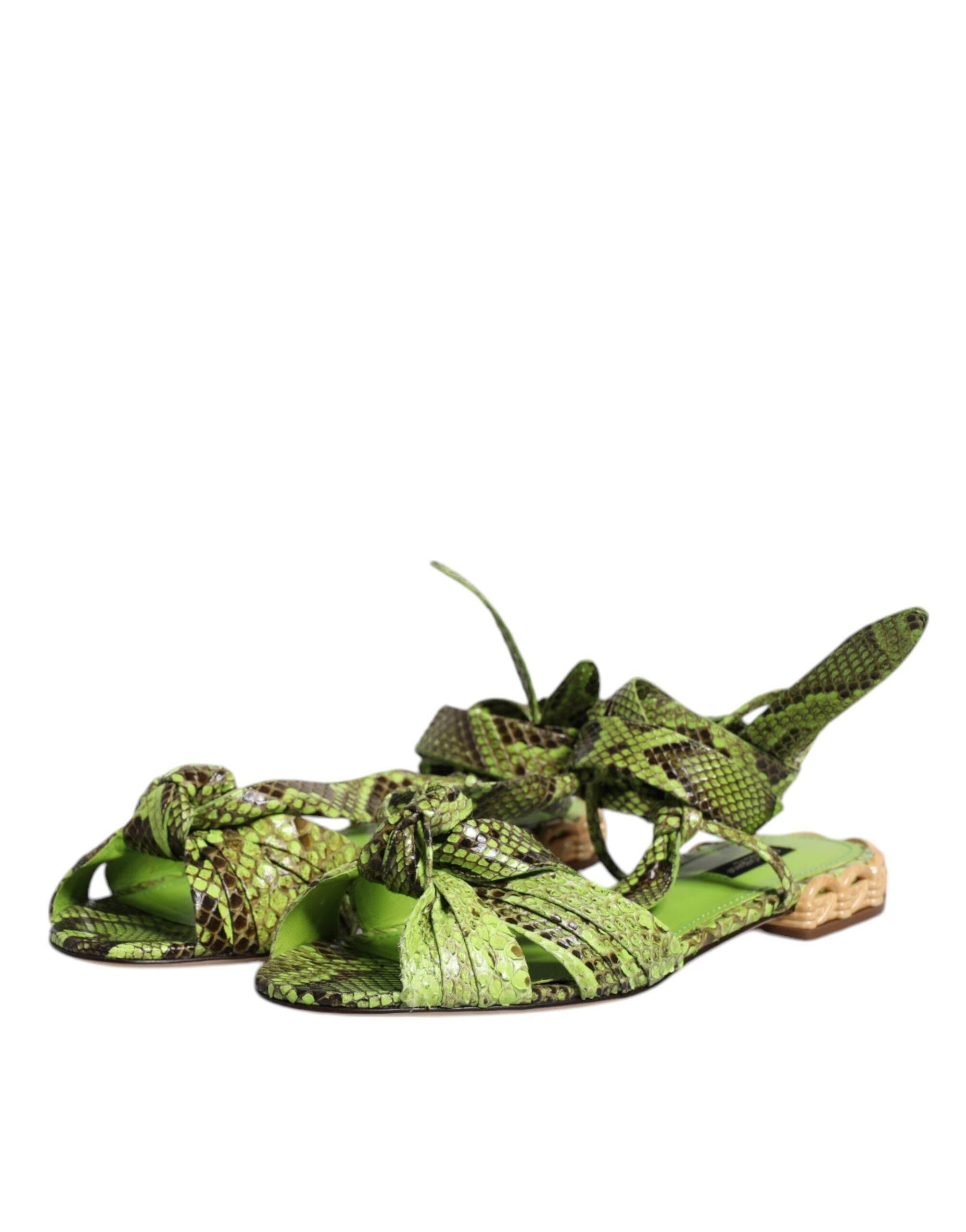 Dolce & Gabbana Green Animal Print Ankle Wrap Sandals Shoes - Hilstor