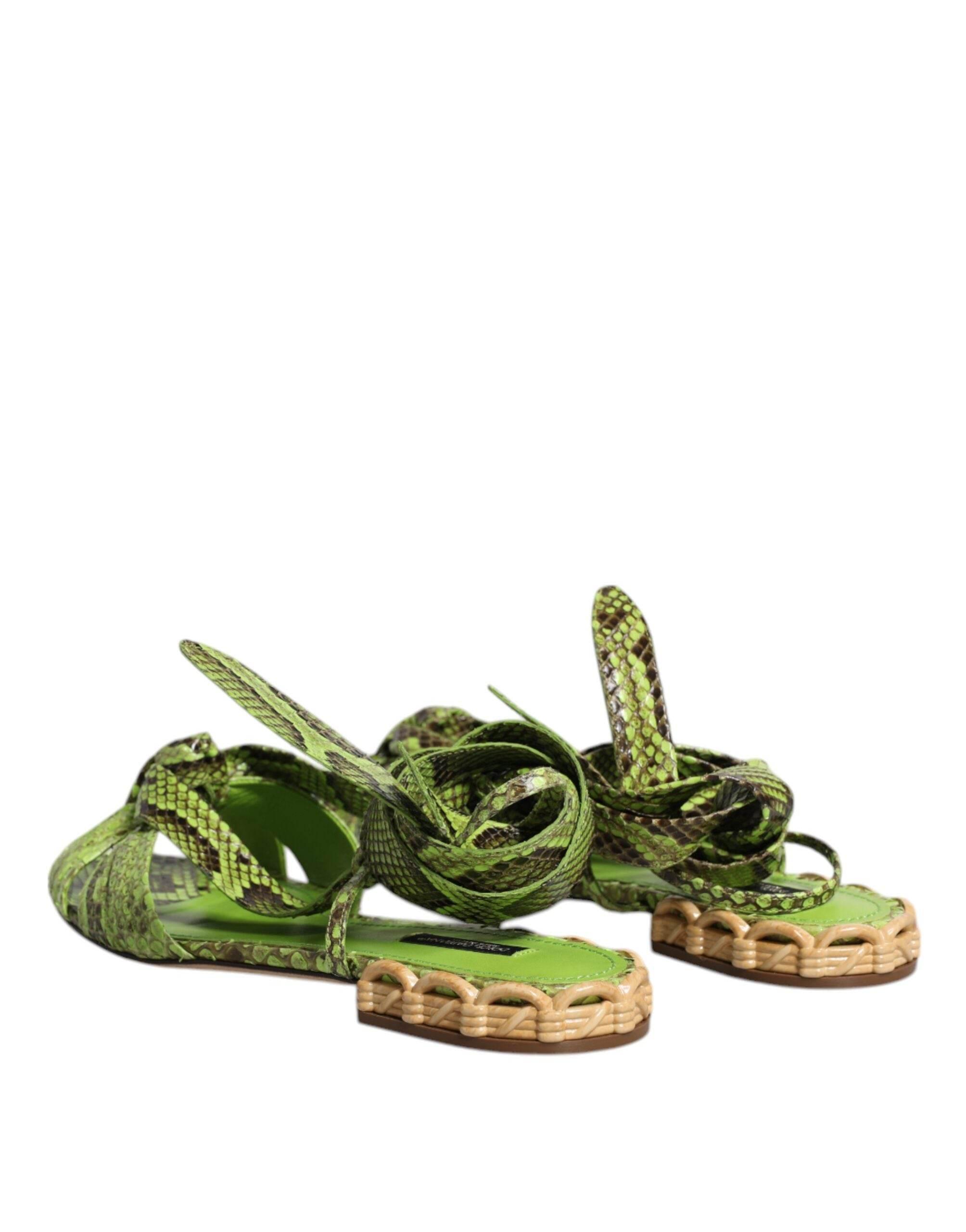 Dolce & Gabbana Green Animal Print Ankle Wrap Sandals Shoes - Hilstor