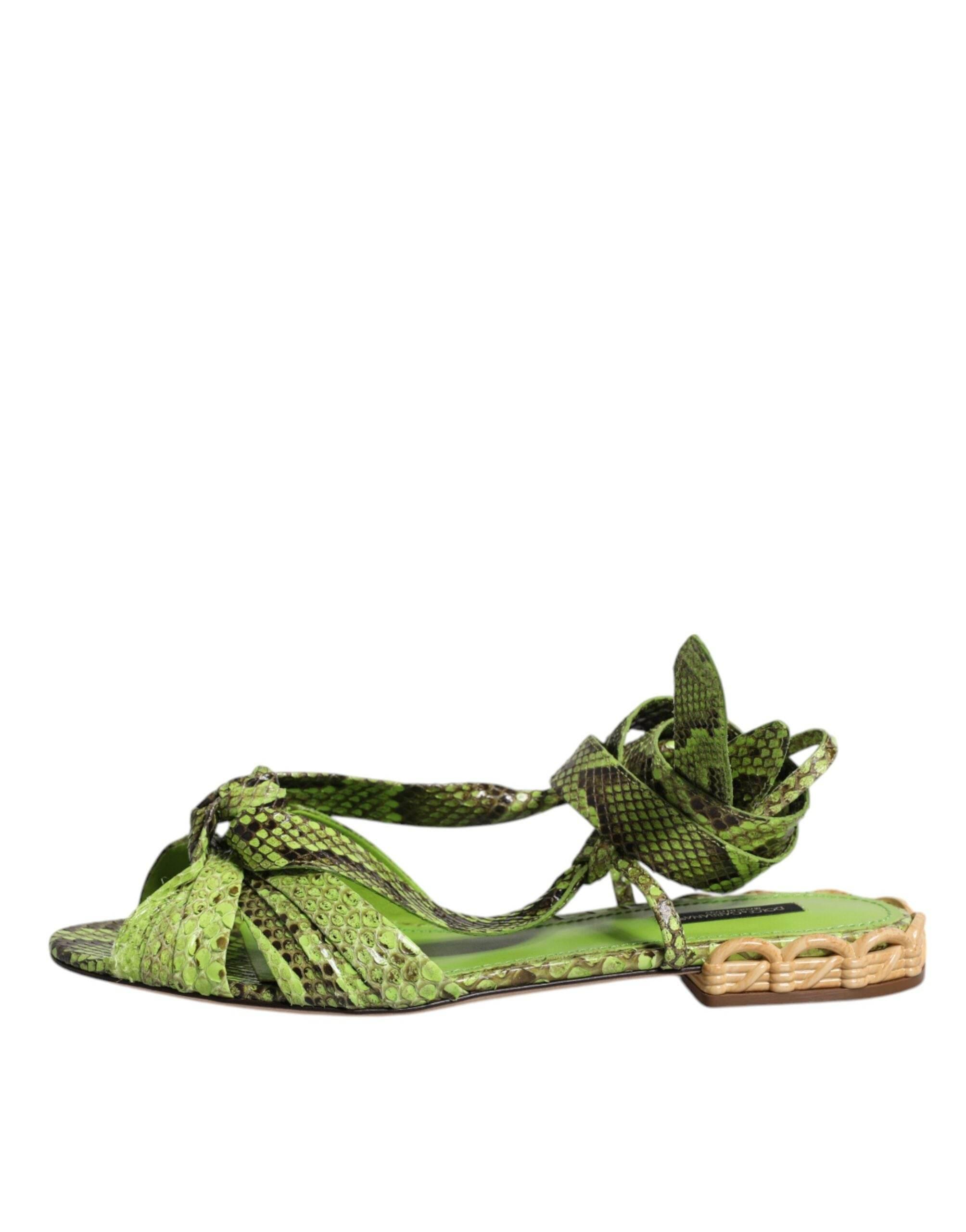 Dolce & Gabbana Green Animal Print Ankle Wrap Sandals Shoes - Hilstor