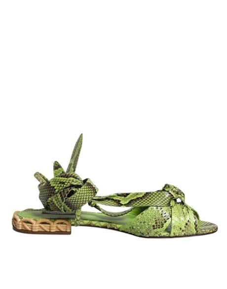 Dolce & Gabbana Green Animal Print Ankle Wrap Sandals Shoes - Hilstor