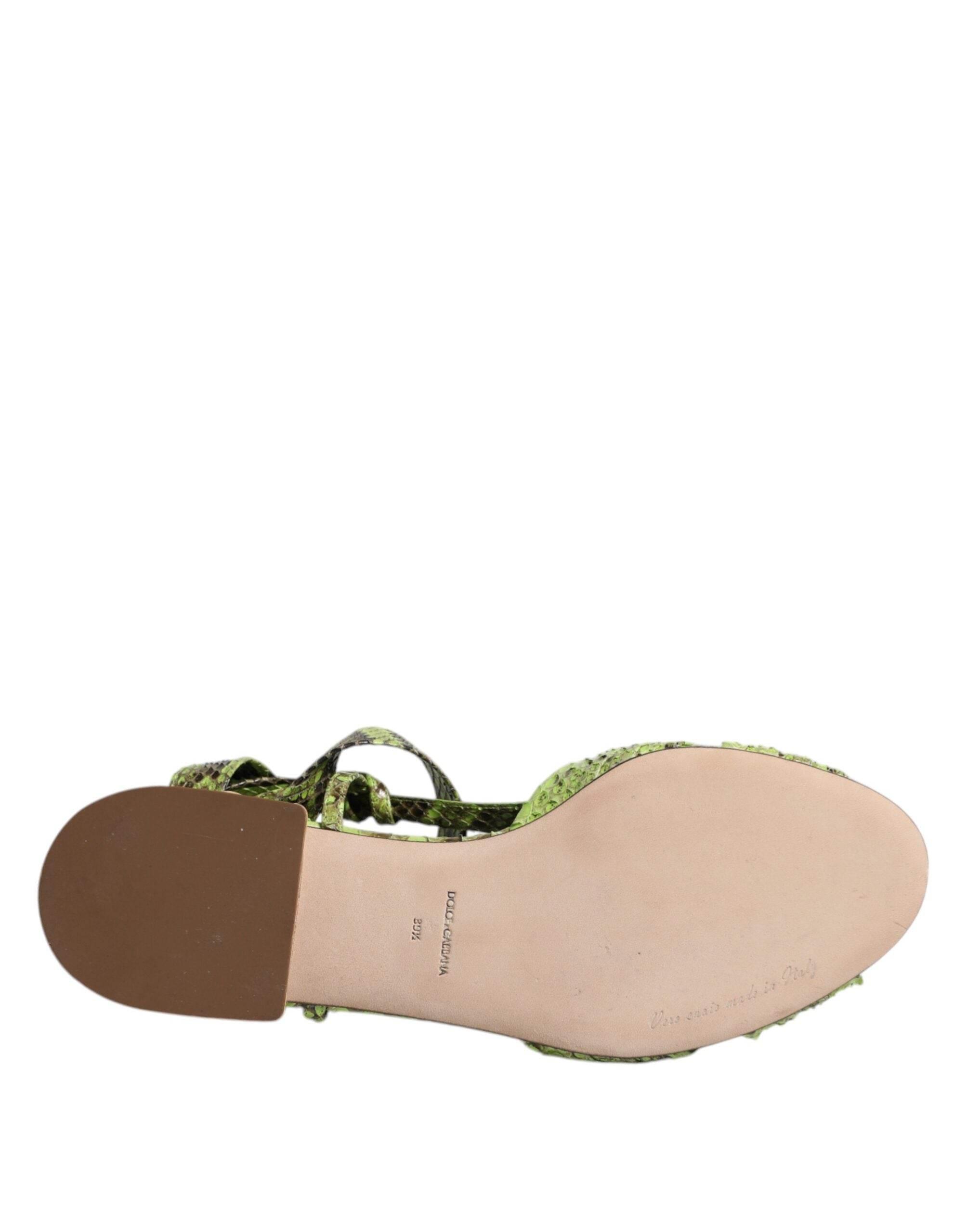 Dolce & Gabbana Green Animal Print Ankle Wrap Sandals Shoes - Hilstor