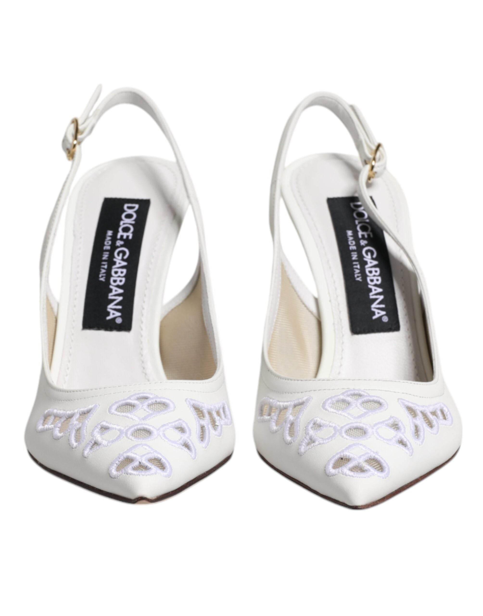 Dolce & Gabbana White Leather Stiletto Heels Slingback Shoes - Hilstor
