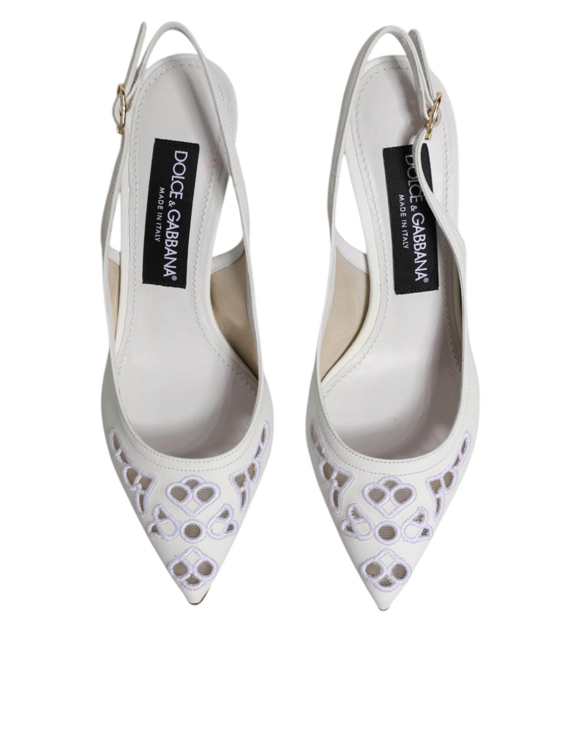 Dolce & Gabbana White Leather Stiletto Heels Slingback Shoes - Hilstor