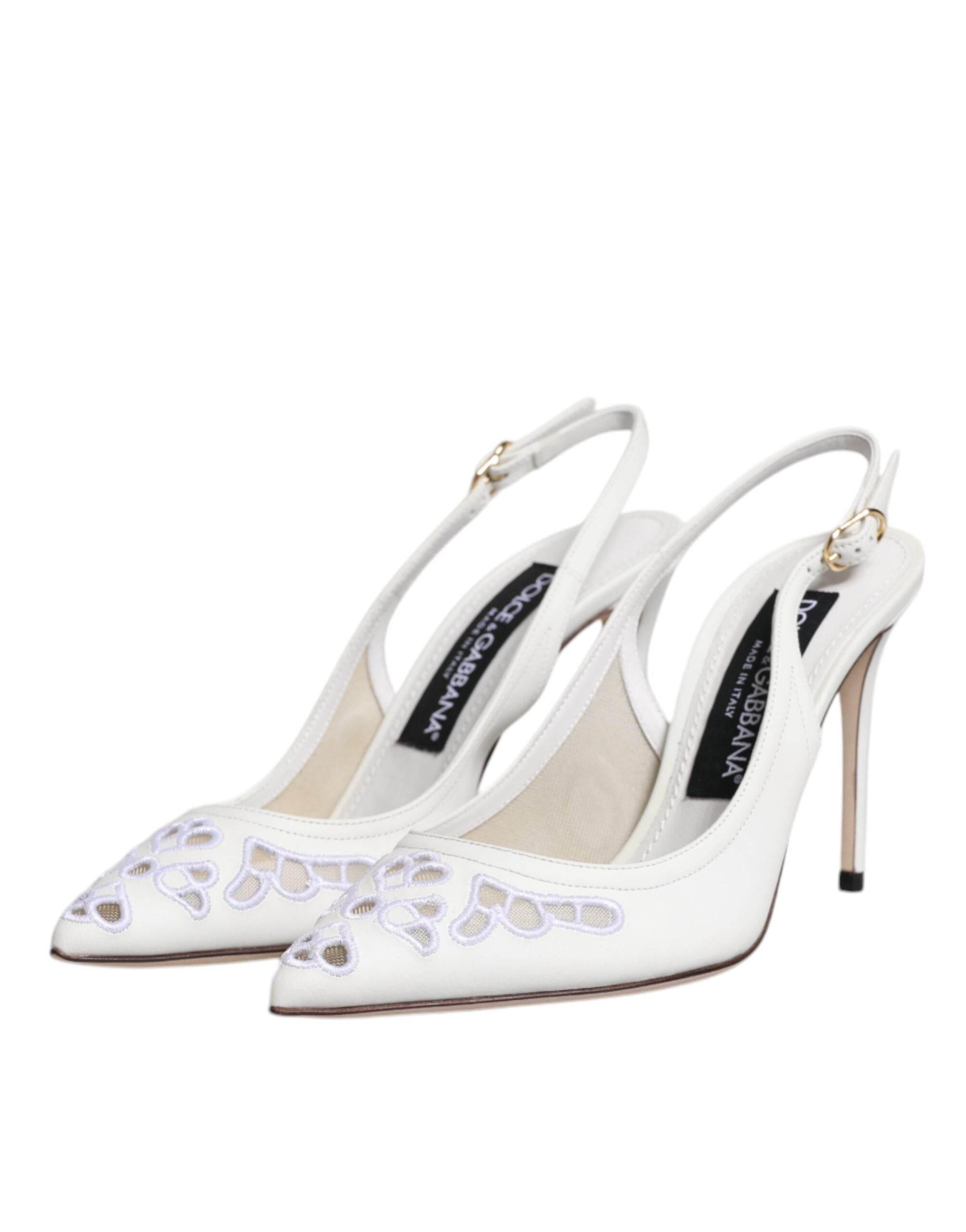 Dolce & Gabbana White Leather Stiletto Heels Slingback Shoes - Hilstor