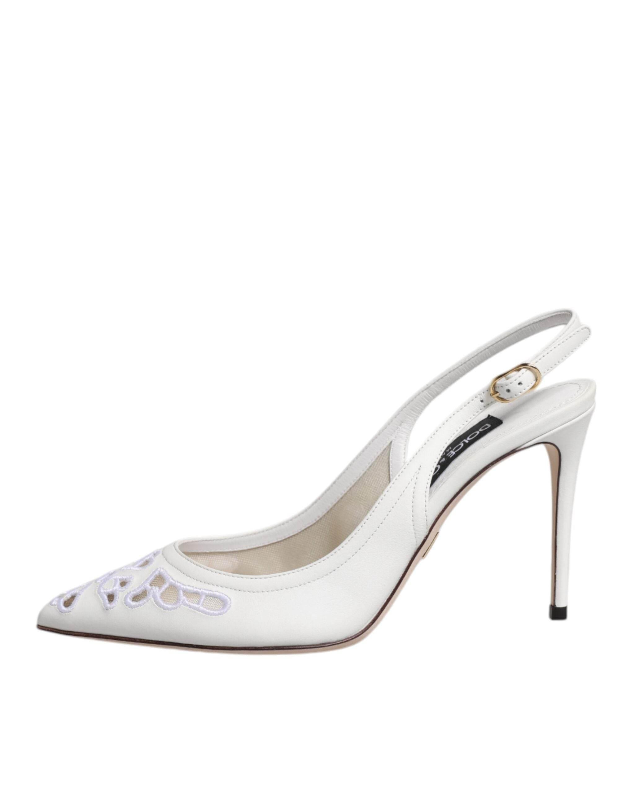 Dolce & Gabbana White Leather Stiletto Heels Slingback Shoes - Hilstor