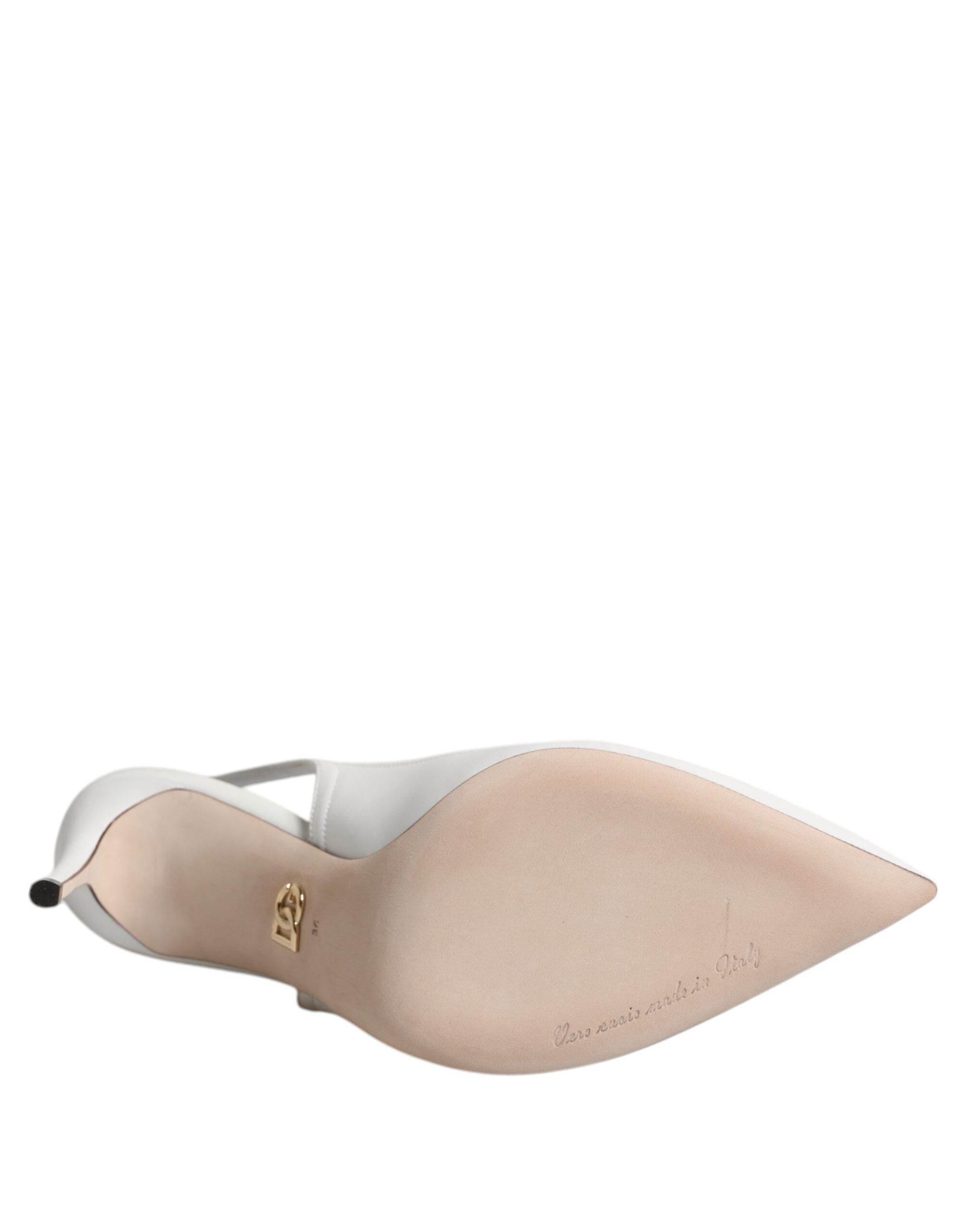 Dolce & Gabbana White Leather Stiletto Heels Slingback Shoes - Hilstor