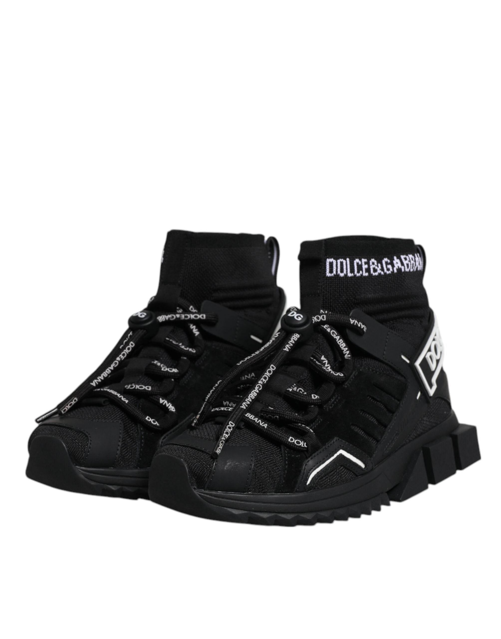 Dolce & Gabbana Black Sorrento Socks Logo Sneakers Shoes - Hilstor