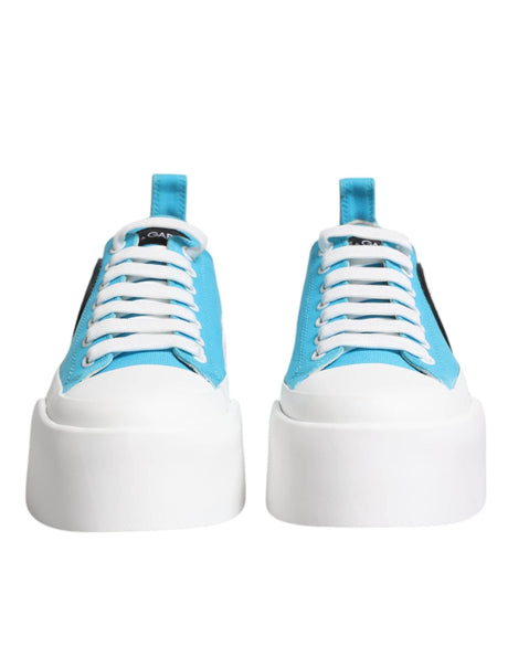 Dolce & Gabbana Blue White Canvas Logo Low Top Sneakers Shoes - Hilstor