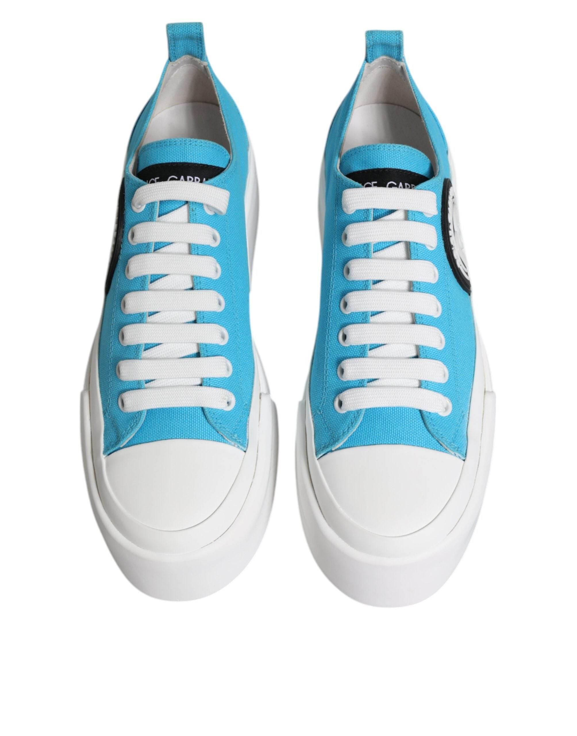 Dolce & Gabbana Blue White Canvas Logo Low Top Sneakers Shoes - Hilstor