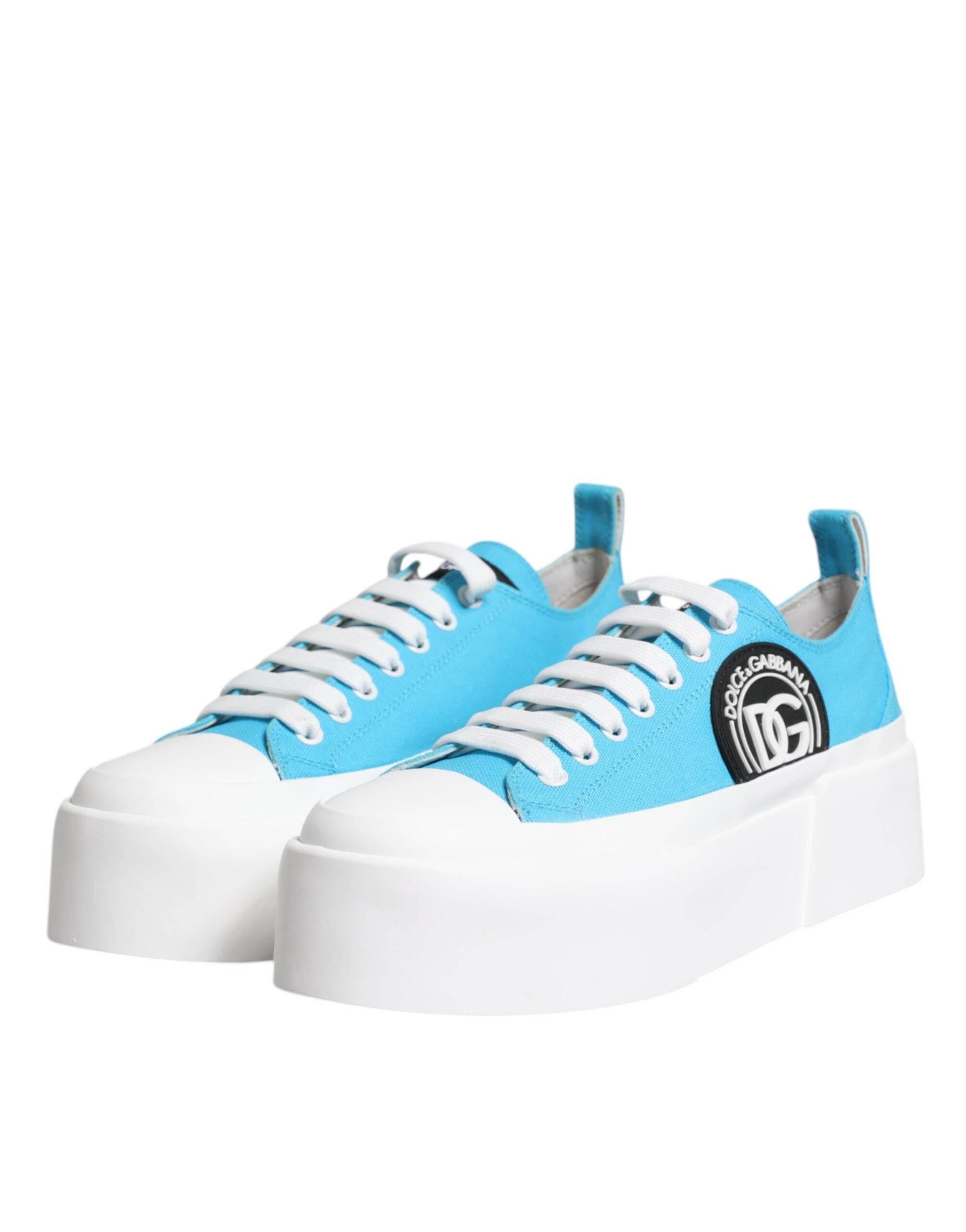 Dolce & Gabbana Blue White Canvas Logo Low Top Sneakers Shoes - Hilstor
