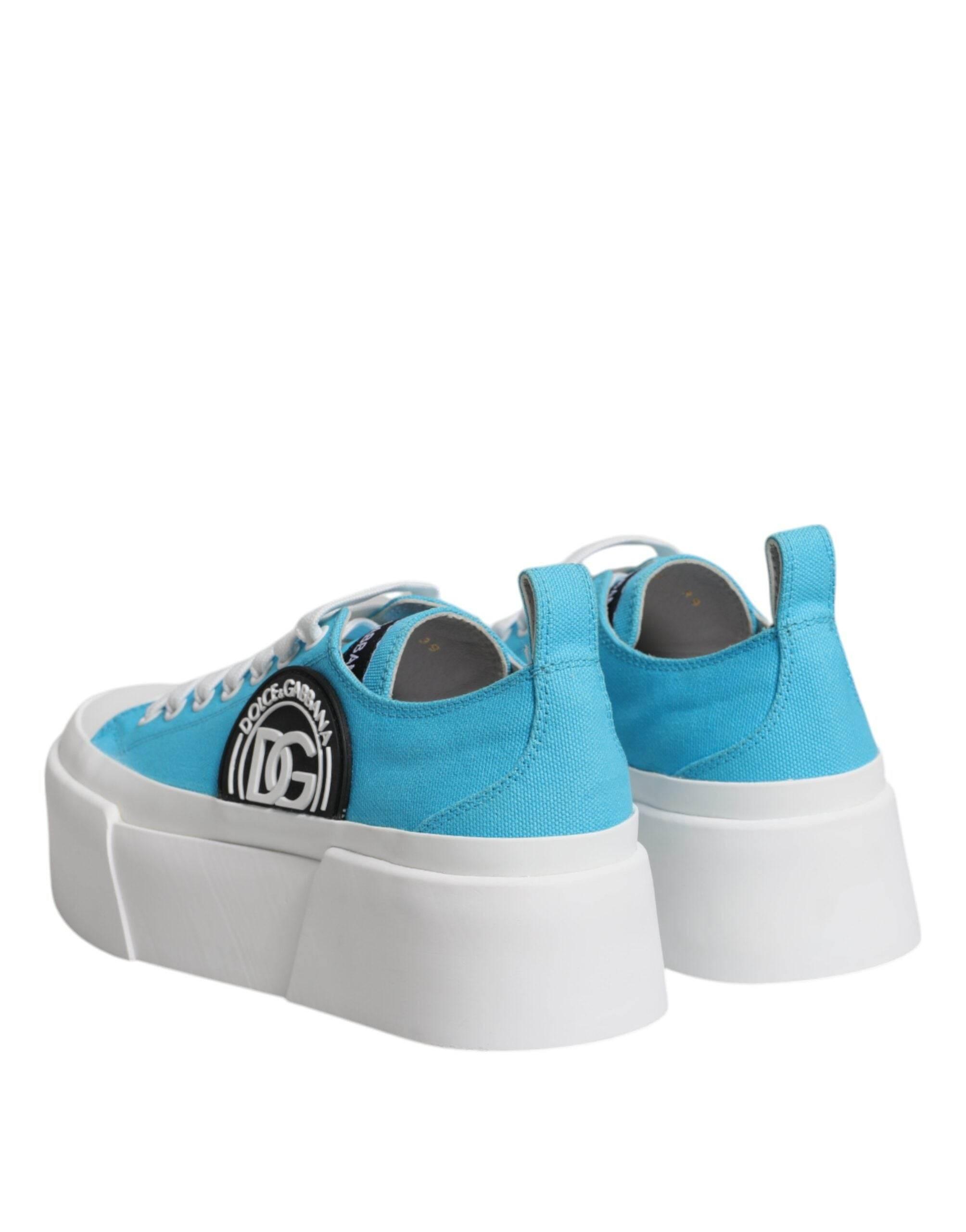 Dolce & Gabbana Blue White Canvas Logo Low Top Sneakers Shoes - Hilstor
