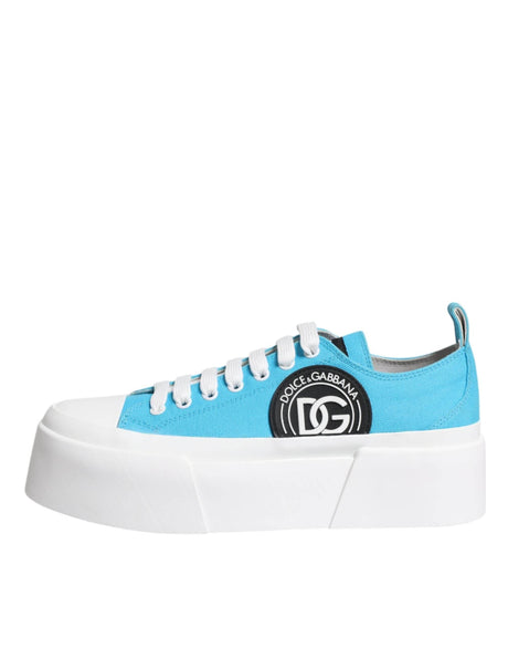 Dolce & Gabbana Blue White Canvas Logo Low Top Sneakers Shoes - Hilstor