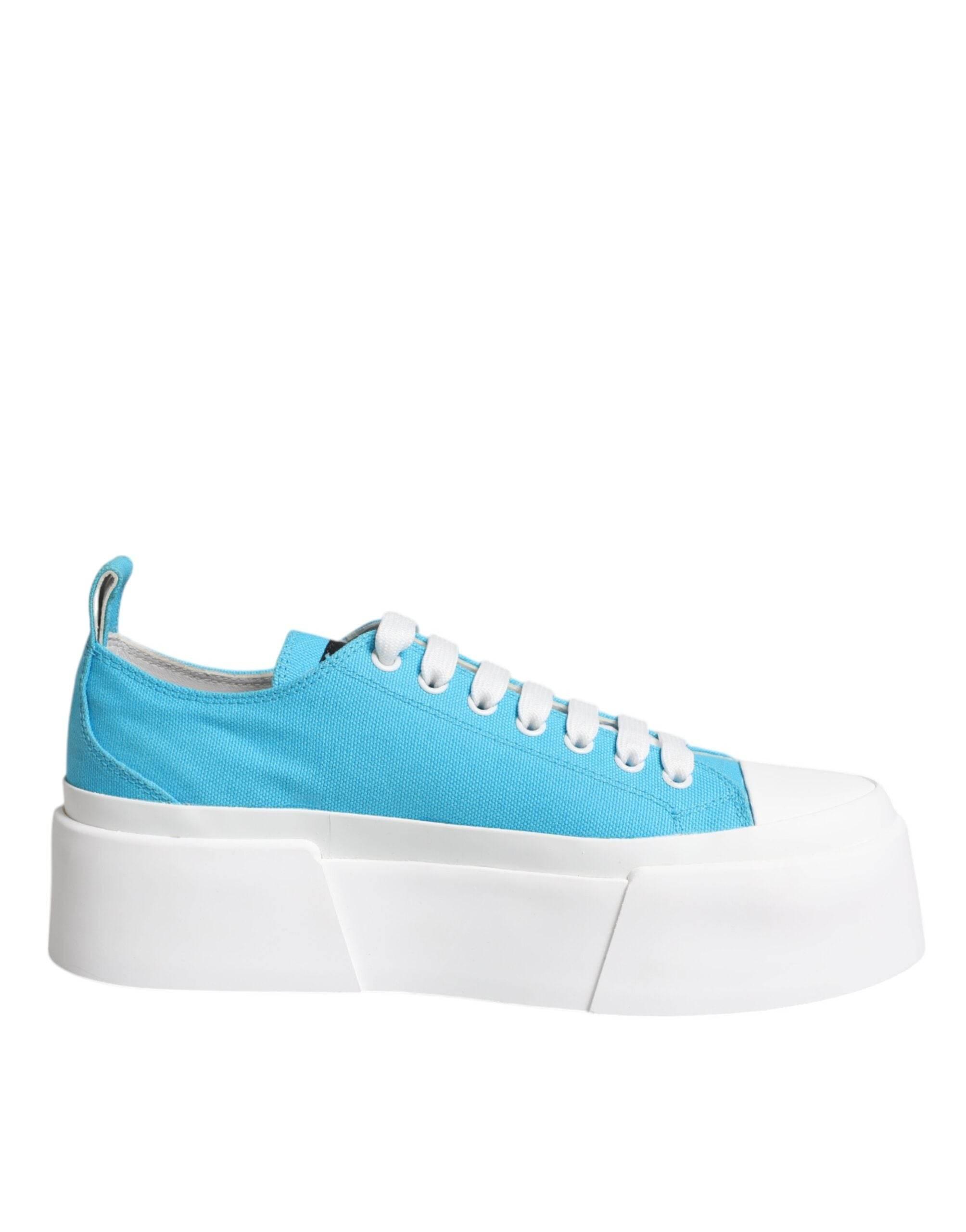 Dolce & Gabbana Blue White Canvas Logo Low Top Sneakers Shoes - Hilstor