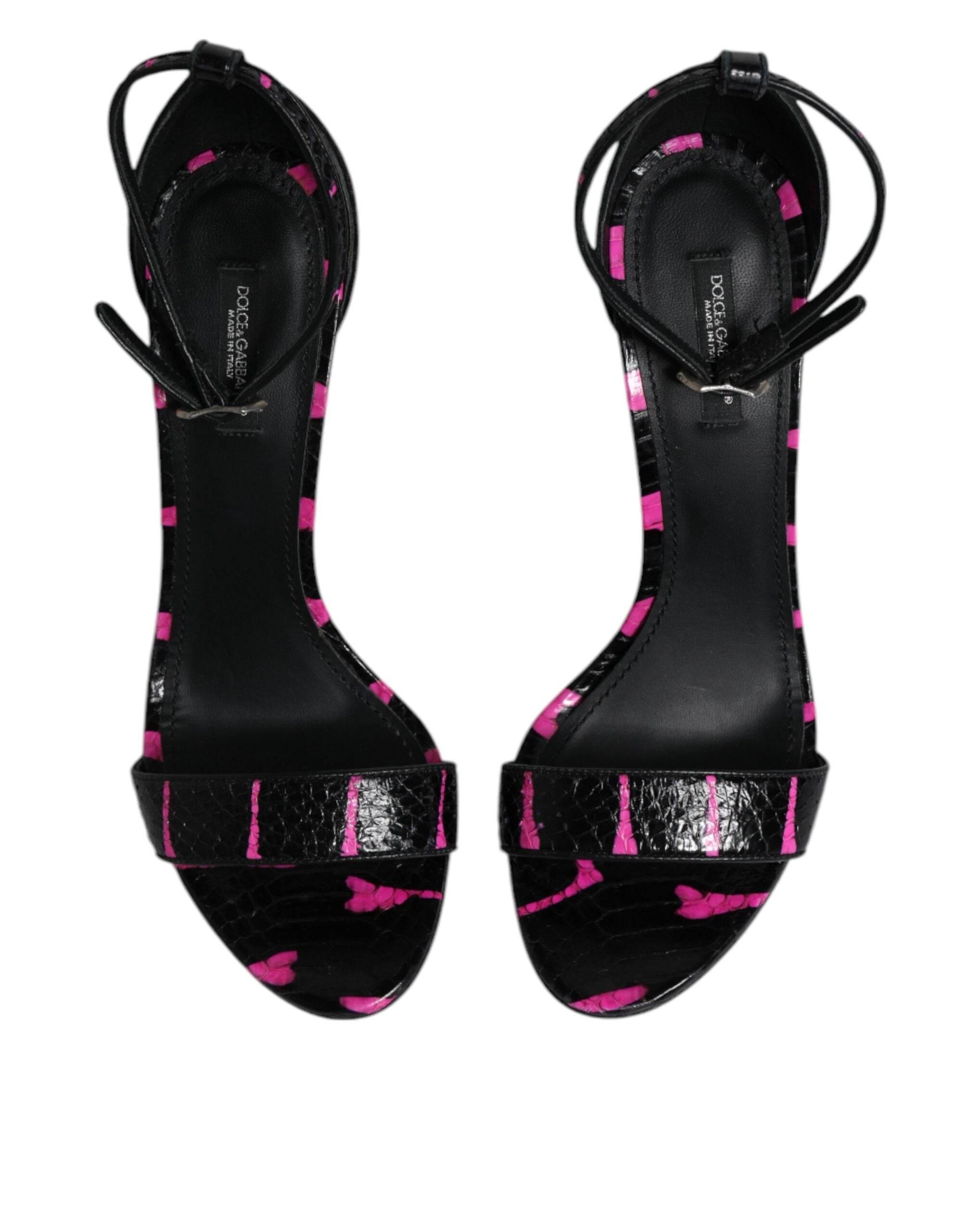 Dolce & Gabbana Black Fuchsia Leather DG Heels Sandals Shoes - Hilstor